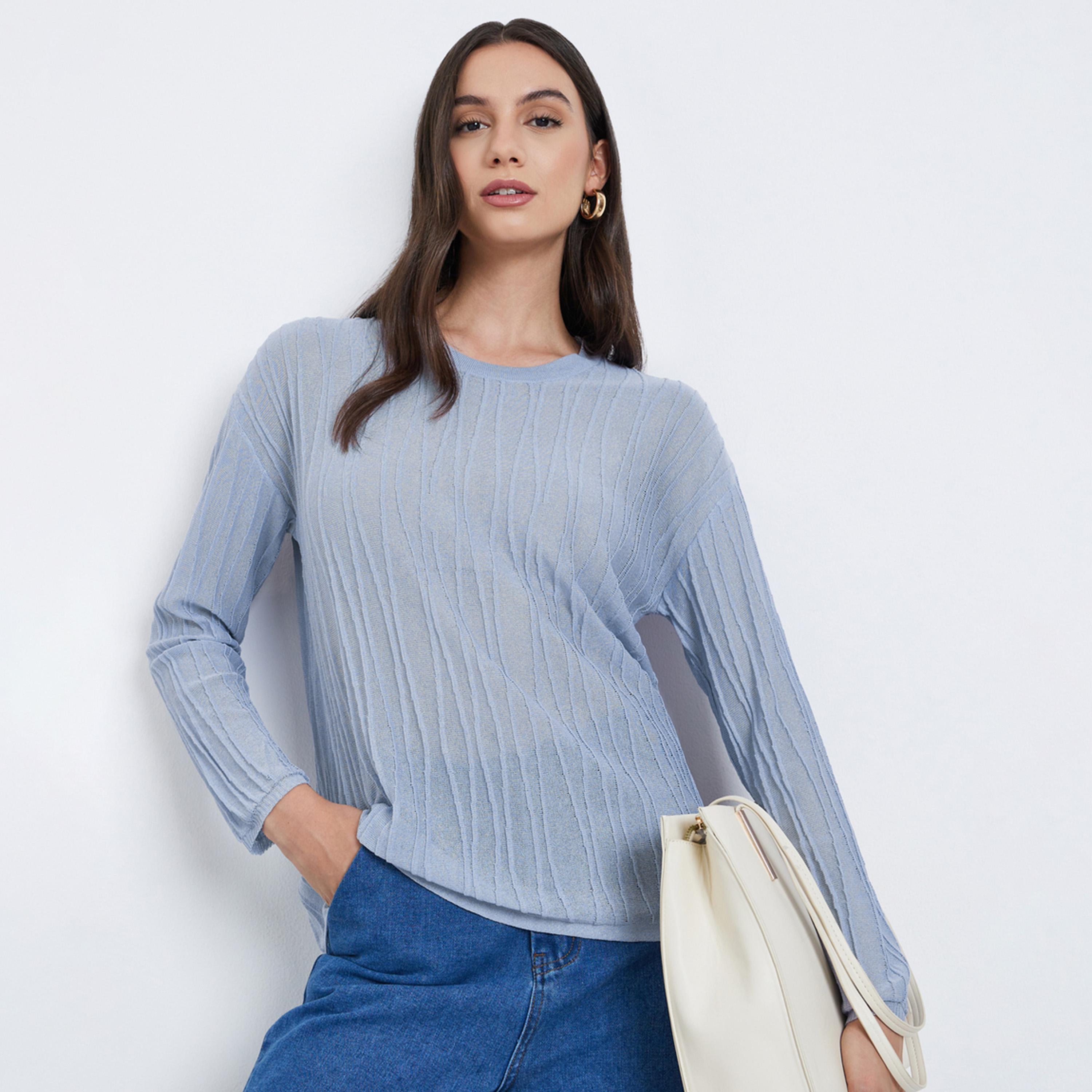 Styli Women Grey Textured Oversized Crewneck Sweater-women-clothing-cardigansandjumpers-jumpers-image-1