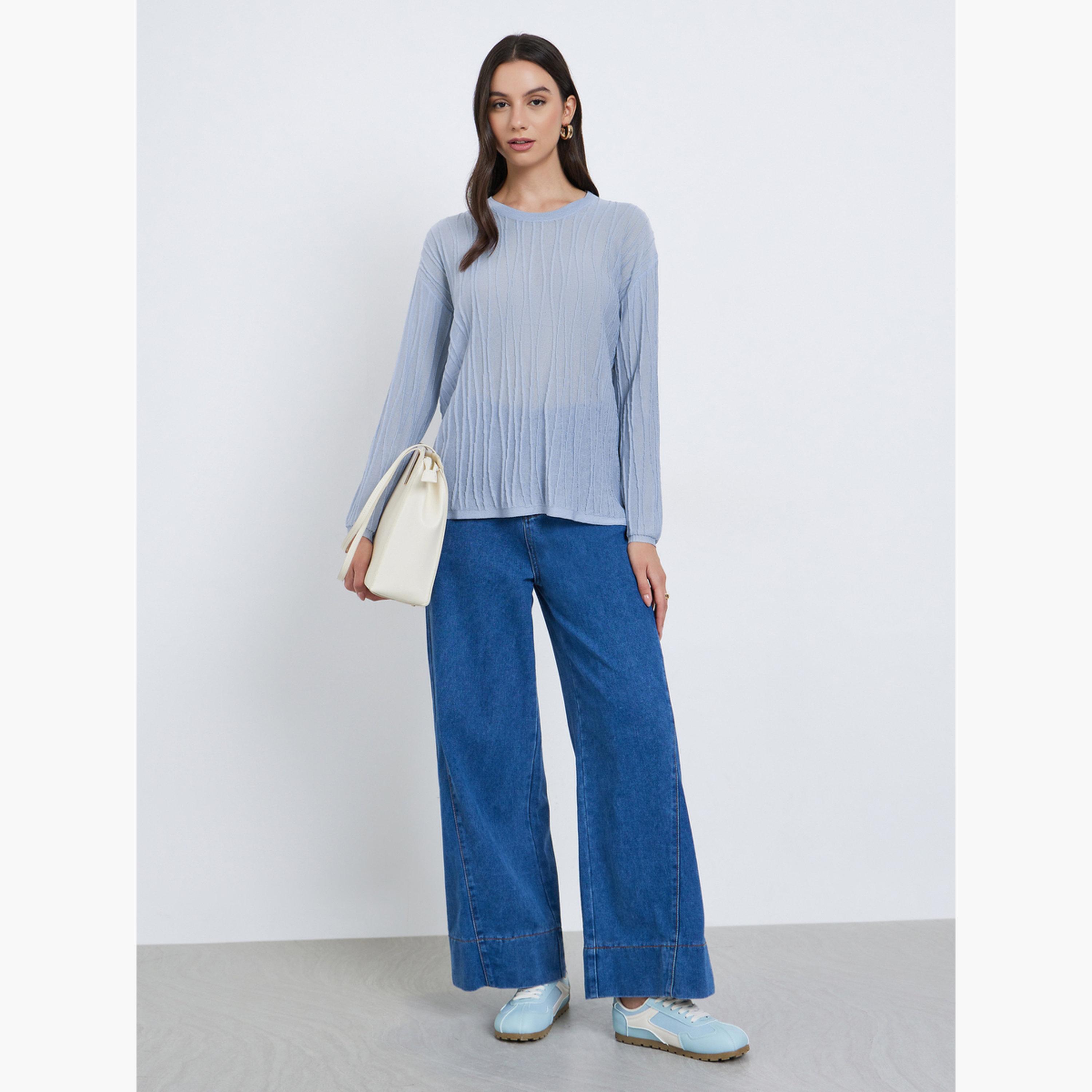 Styli Women Grey Textured Oversized Crewneck Sweater-women-clothing-cardigansandjumpers-jumpers-image-2
