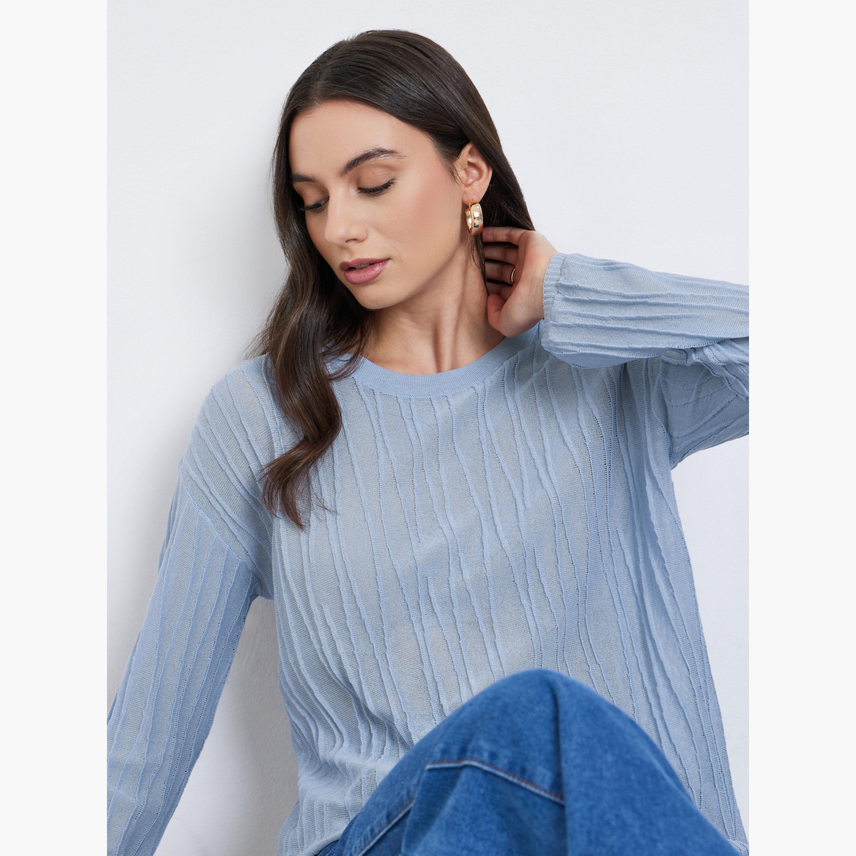 Styli Women Grey Textured Oversized Crewneck Sweater-women-clothing-cardigansandjumpers-jumpers-image-3