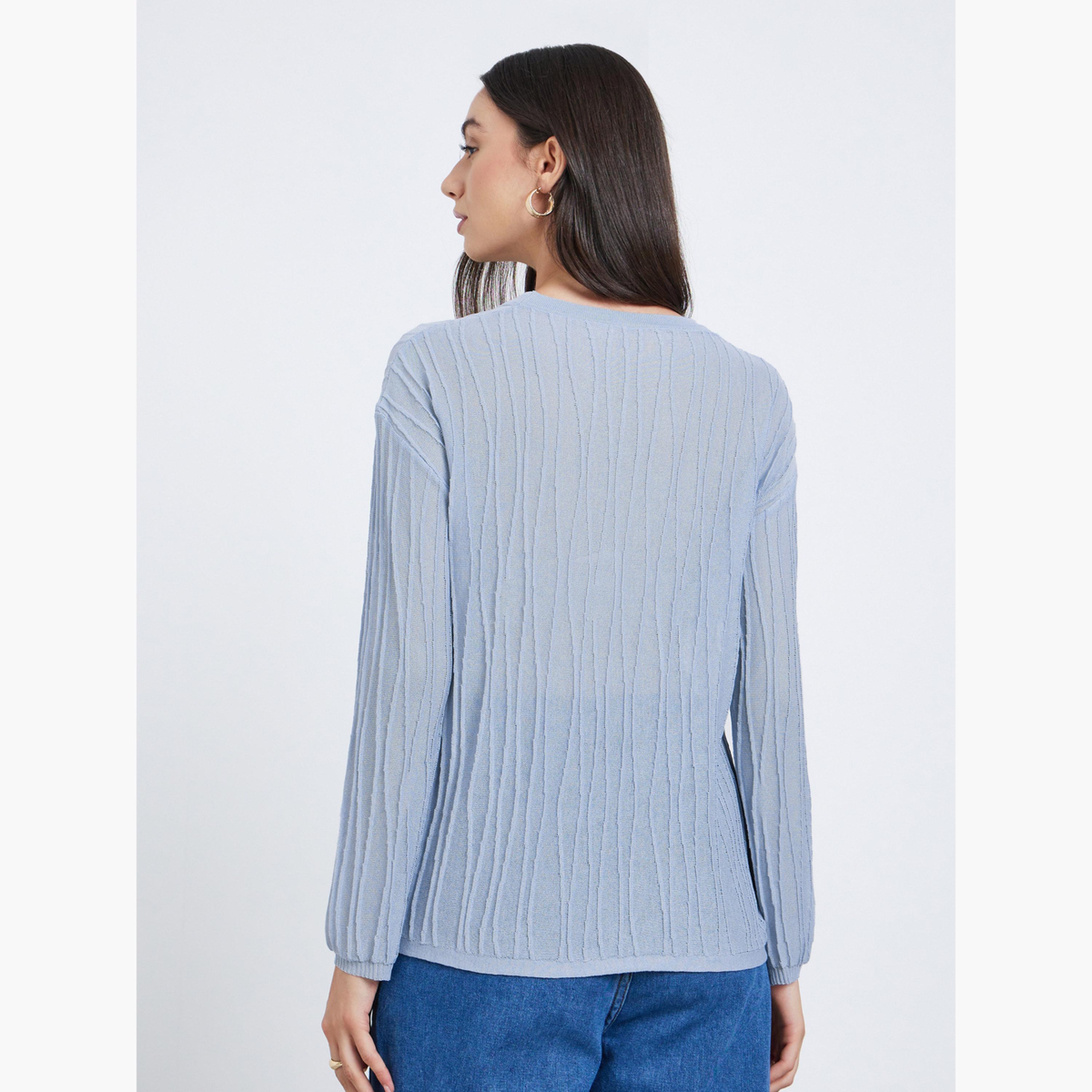 Styli Women Grey Textured Oversized Crewneck Sweater-women-clothing-cardigansandjumpers-jumpers-image-5