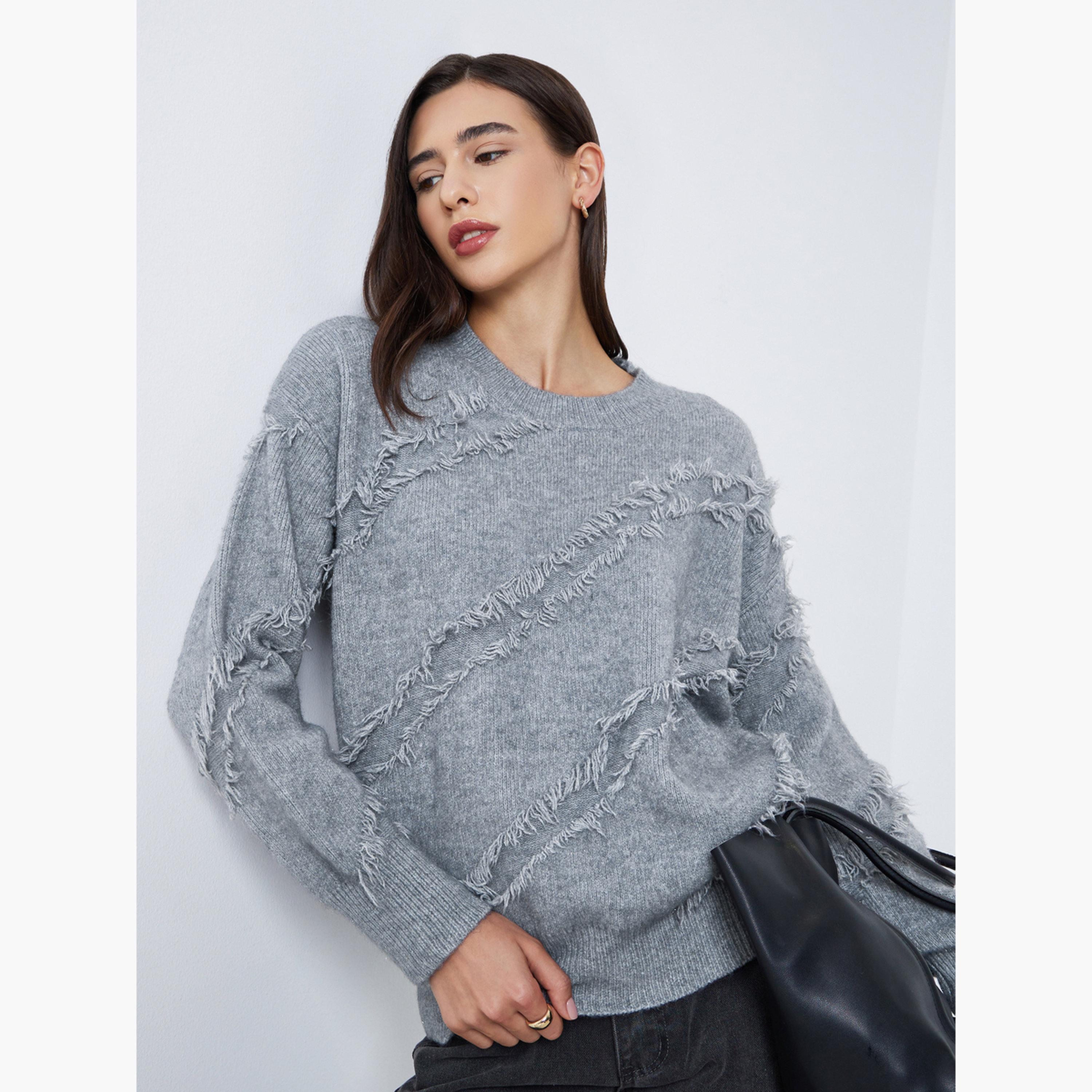 Take Two Grey Fringe Detail Knit Sweater-women-winterwear-cardigansandjumpers-jumpers-image-1