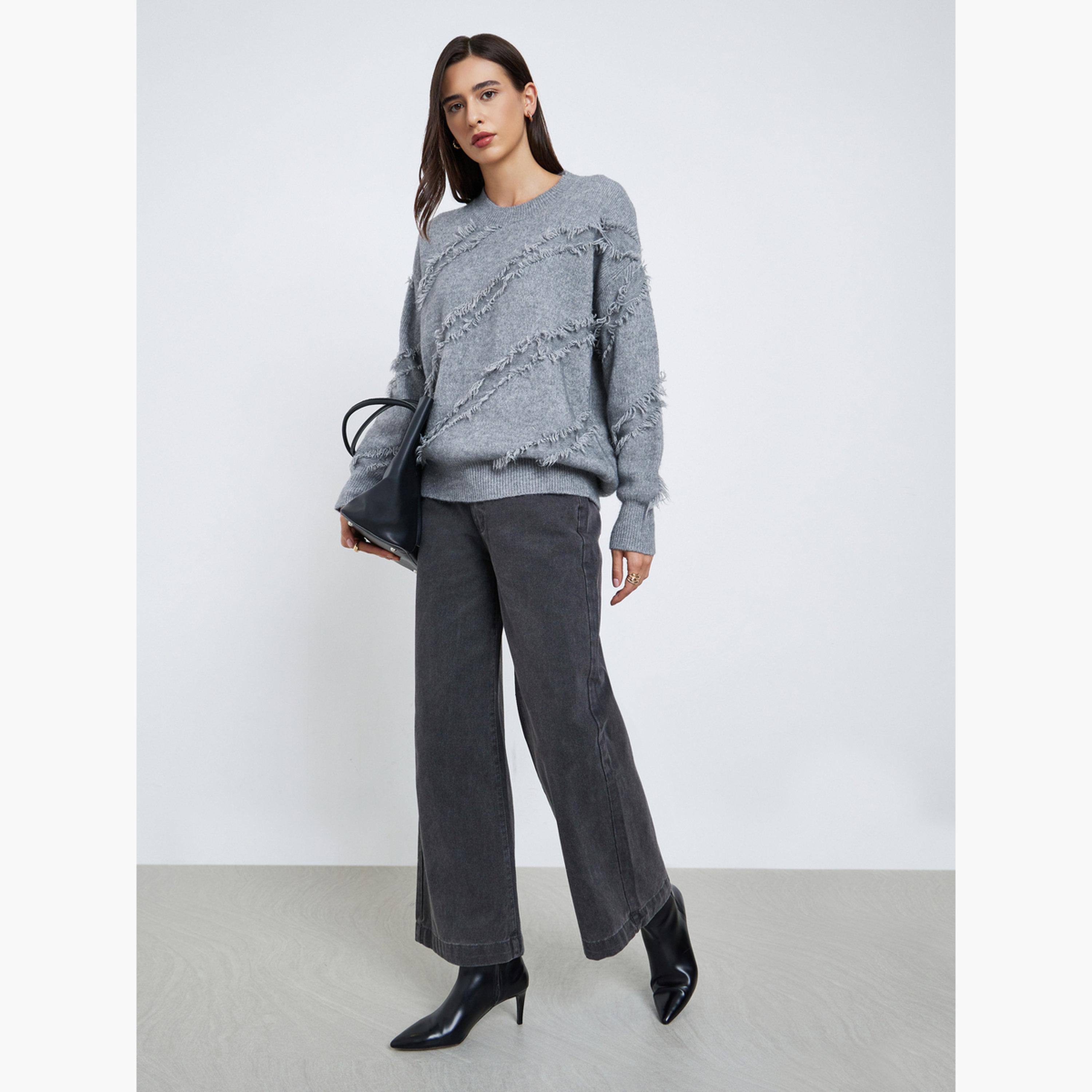 Take Two Grey Fringe Detail Knit Sweater-women-winterwear-cardigansandjumpers-jumpers-image-2