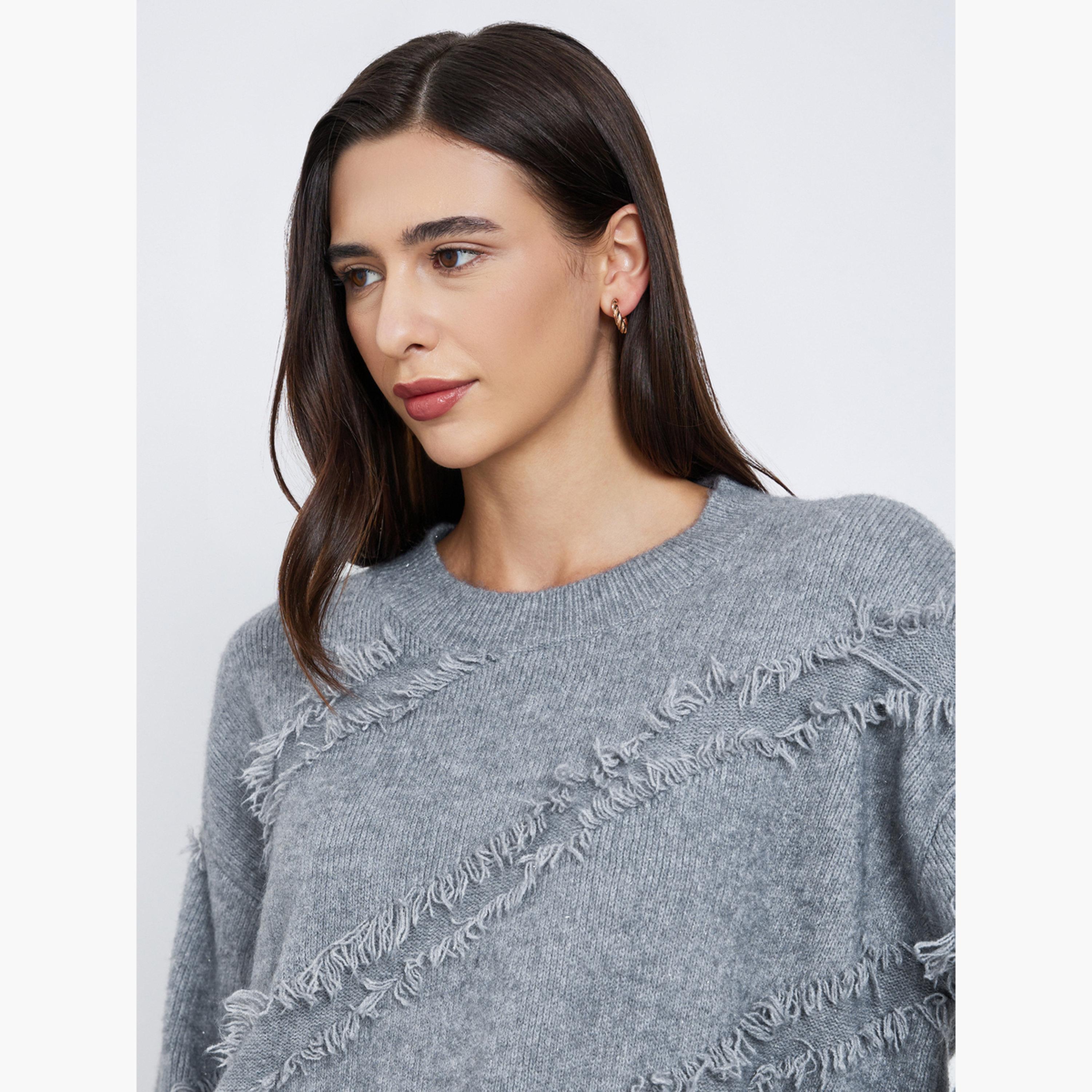 Take Two Grey Fringe Detail Knit Sweater-women-winterwear-cardigansandjumpers-jumpers-image-3