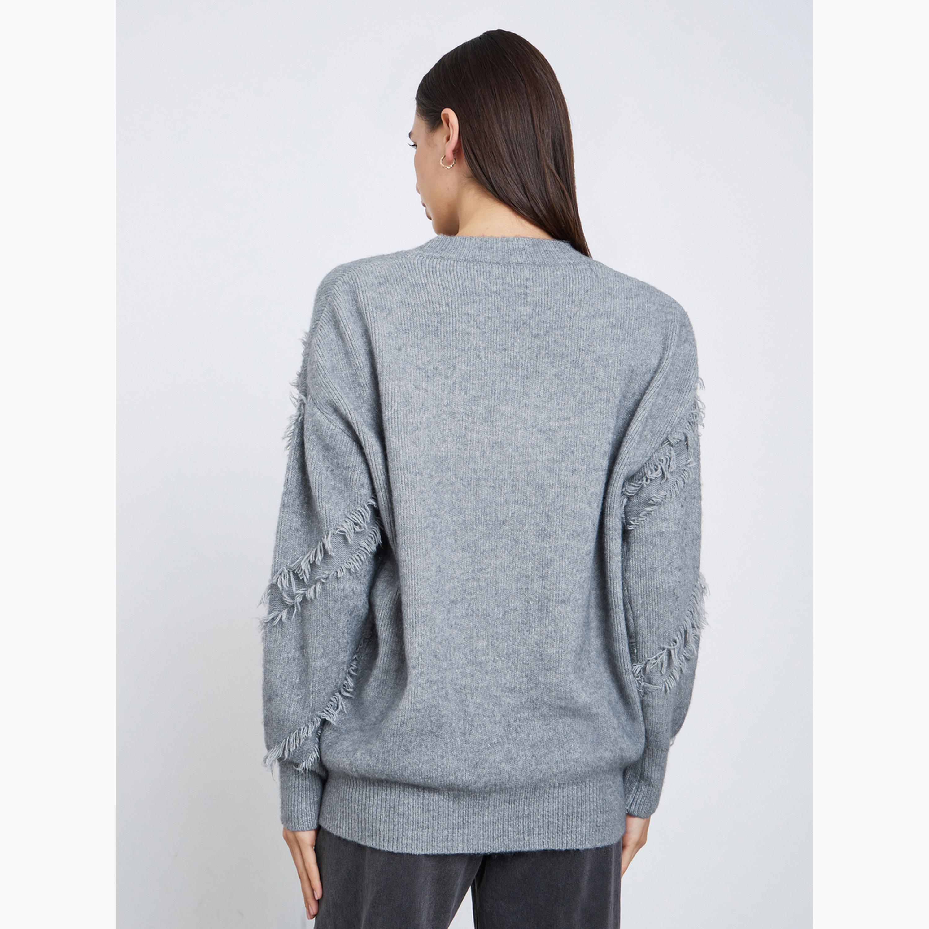 Take Two Grey Fringe Detail Knit Sweater-women-winterwear-cardigansandjumpers-jumpers-image-4