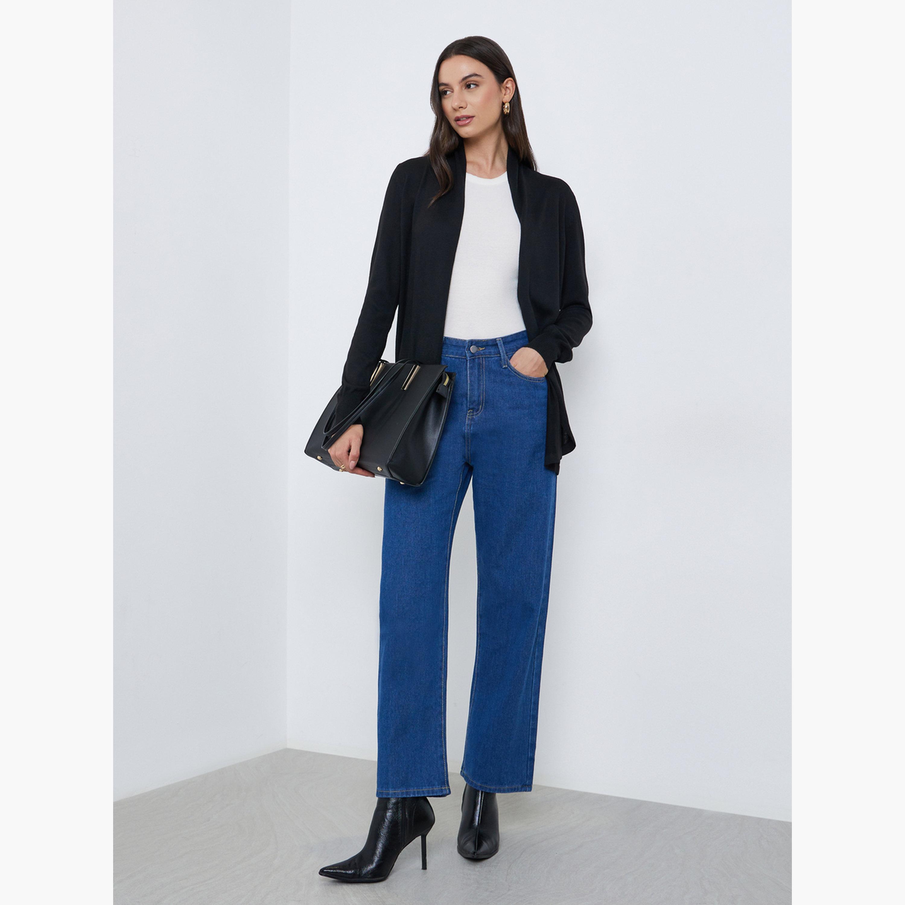Styli Women Black Solid Loose Fit Open Front Cardigan-women-clothing-cardigansandjumpers-cardigans-image-2
