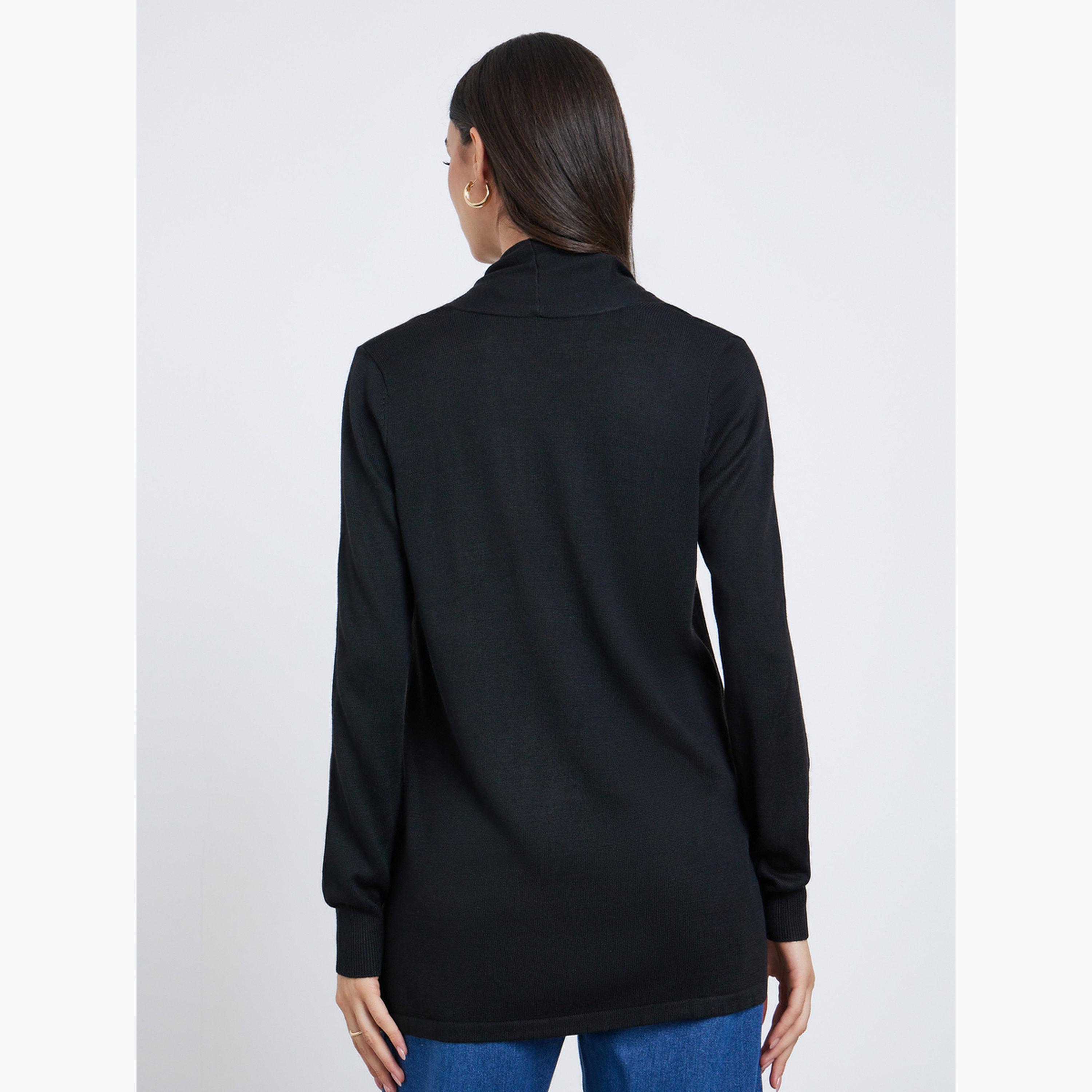 Styli Women Black Solid Loose Fit Open Front Cardigan-women-clothing-cardigansandjumpers-cardigans-image-3