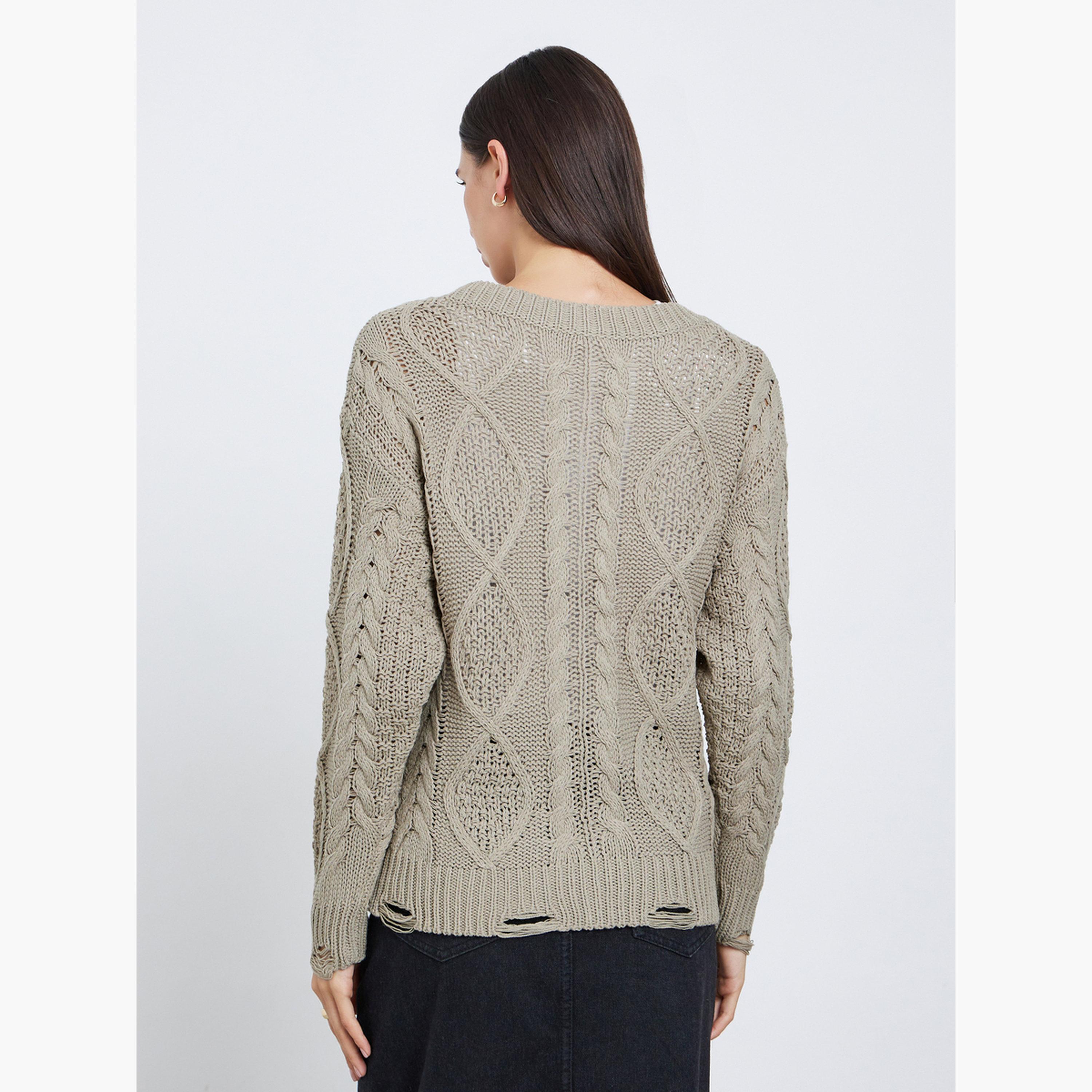 ستايلي - كارديغان بيج محبوك بتفاصيل ممزقة-women-clothing-cardigansandjumpers-cardigans-image-3