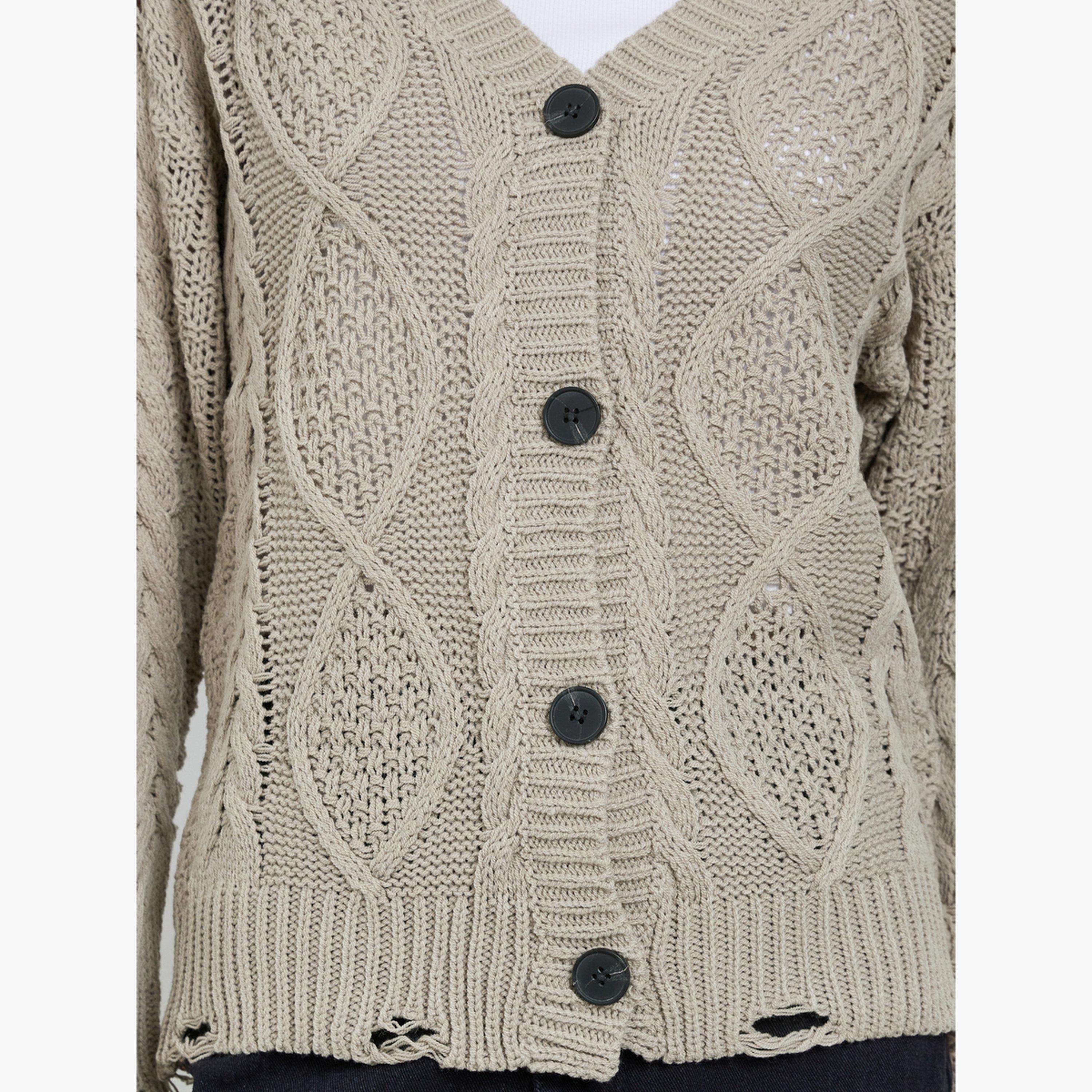 ستايلي - كارديغان بيج محبوك بتفاصيل ممزقة-women-clothing-cardigansandjumpers-cardigans-image-4