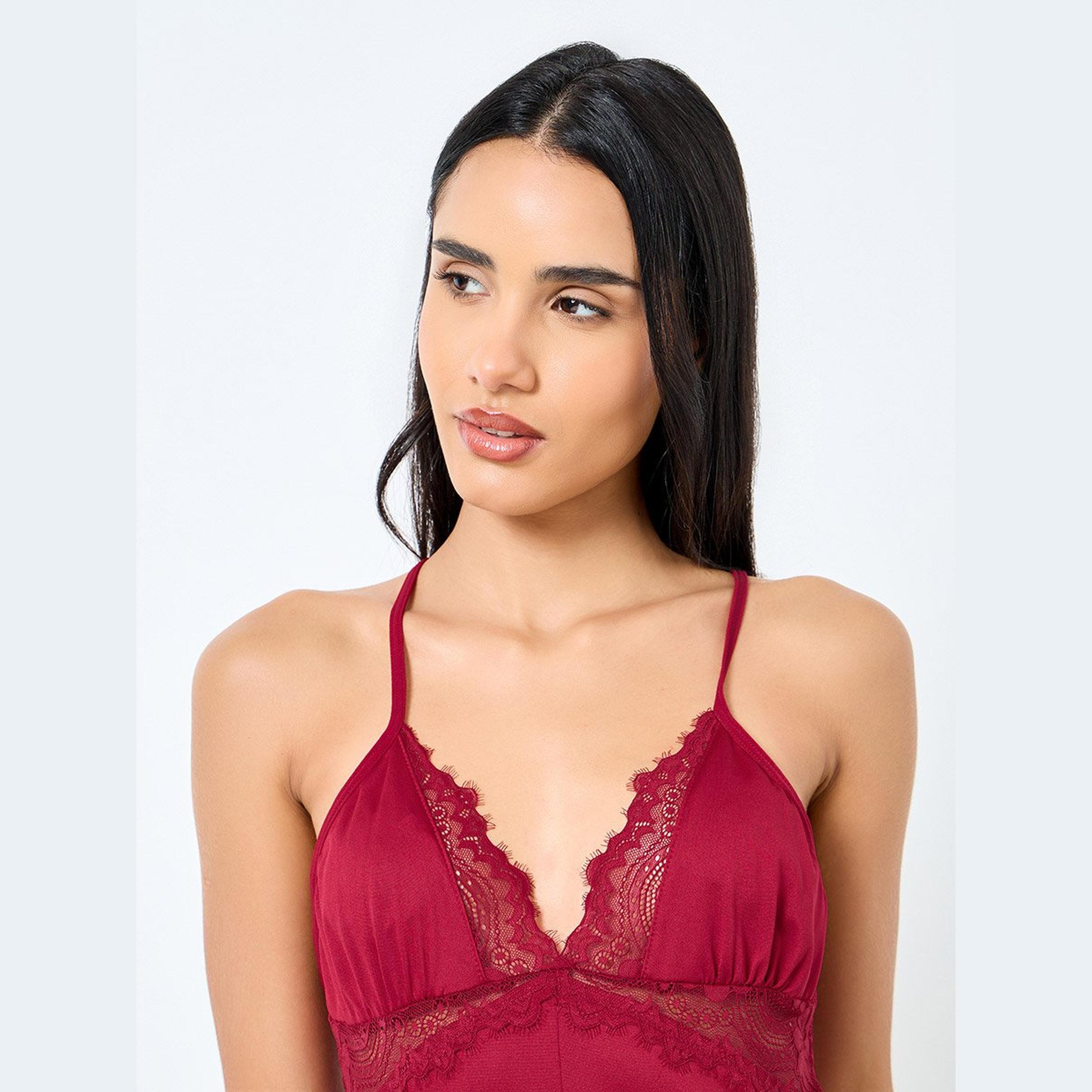 Styli Cami Strap Bodysuit with Lace Insert Panels at The Bust-women-clothing-lingerie-babydollsandbodysuits-image-3