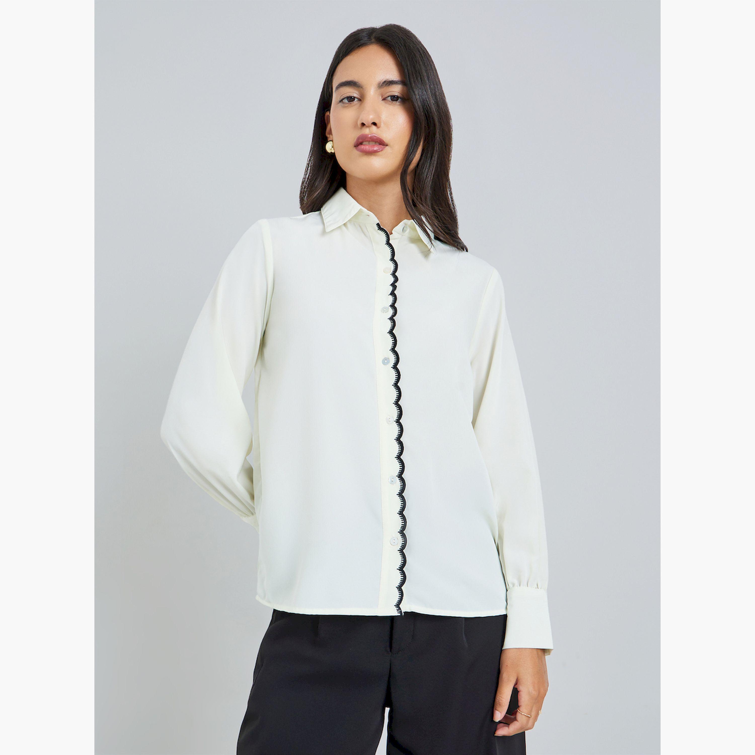 ستايلي - قميص أبيض كريمي اللون بحواف مزخرفة-women-clothing-shirtsandblouses-shirts-image-1