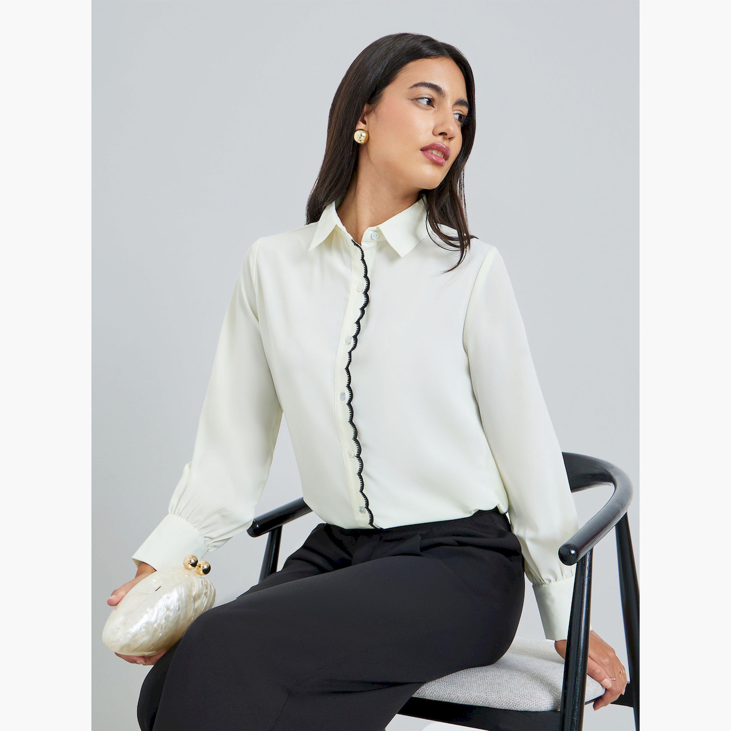 Styli Off White Shirt with Scalloped Trim-women-clothing-shirtsandblouses-shirts-image-3