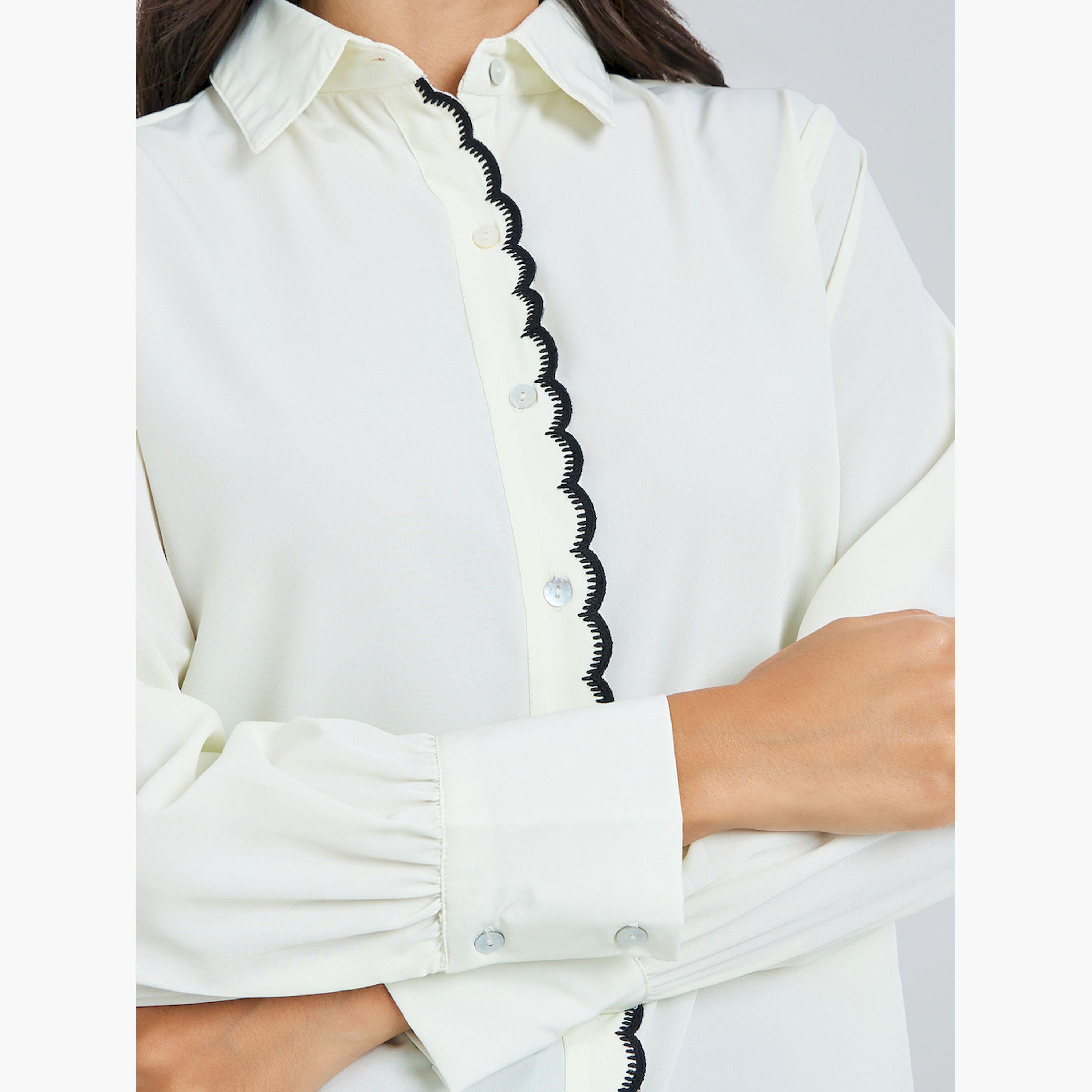 ستايلي - قميص أبيض كريمي اللون بحواف مزخرفة-women-clothing-shirtsandblouses-shirts-image-5