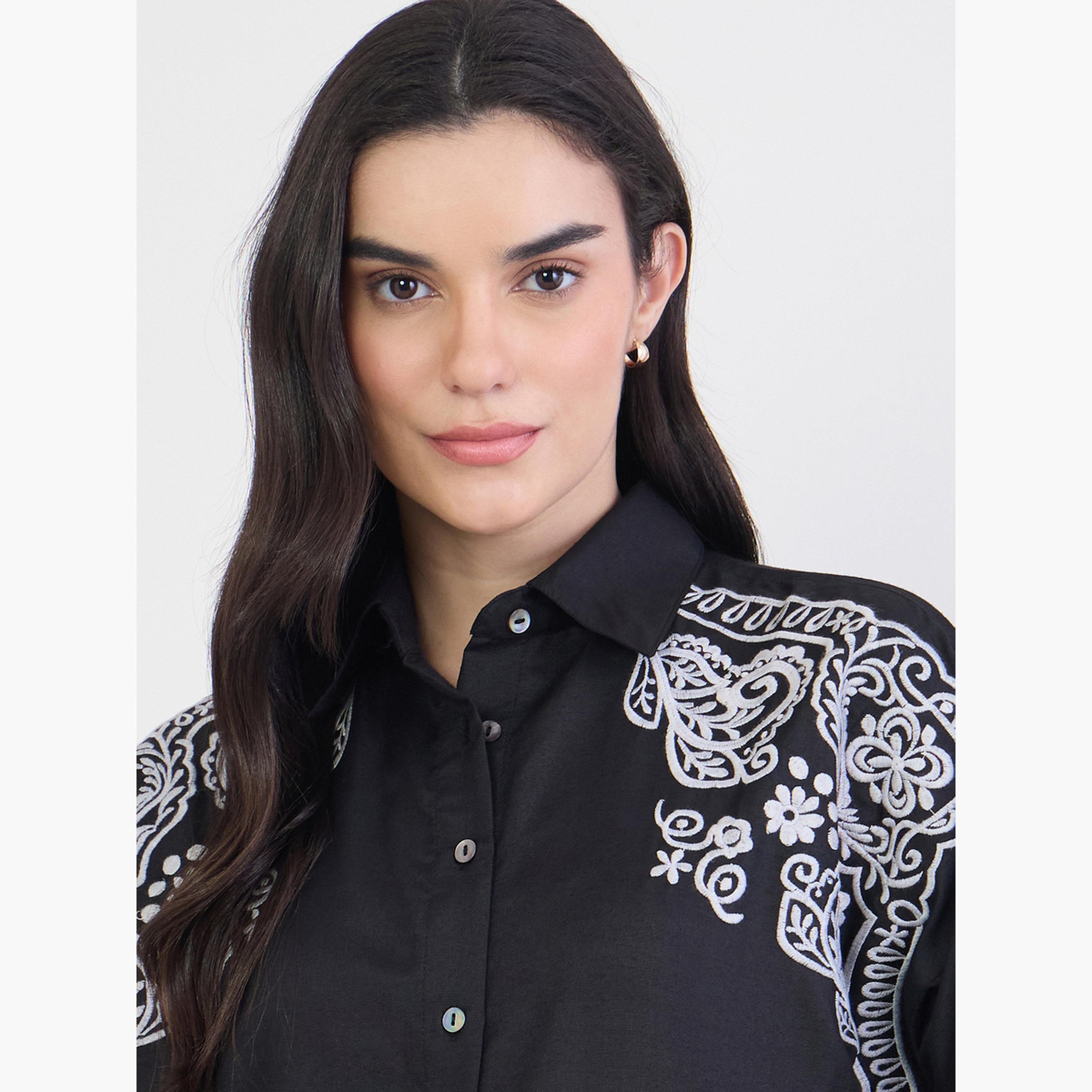 Styli Black Embroidered Long Sleeve Shirt-women-clothing-shirtsandblouses-shirts-image-4