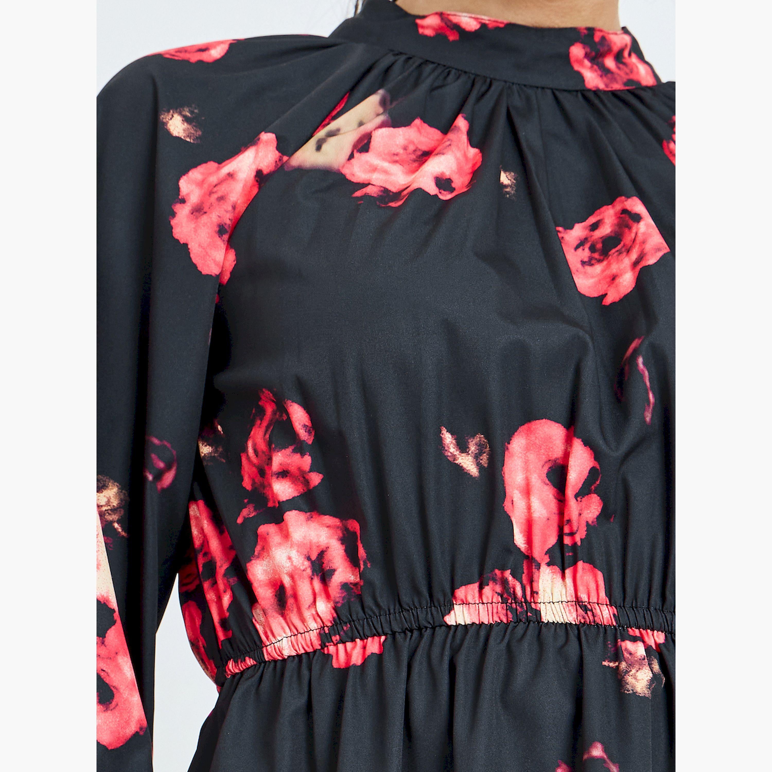 ستايلي - بلوزة سوداء بأكمام طويلة نقشة زهور لون أسود-women-clothing-shirtsandblouses-blouses-image-4
