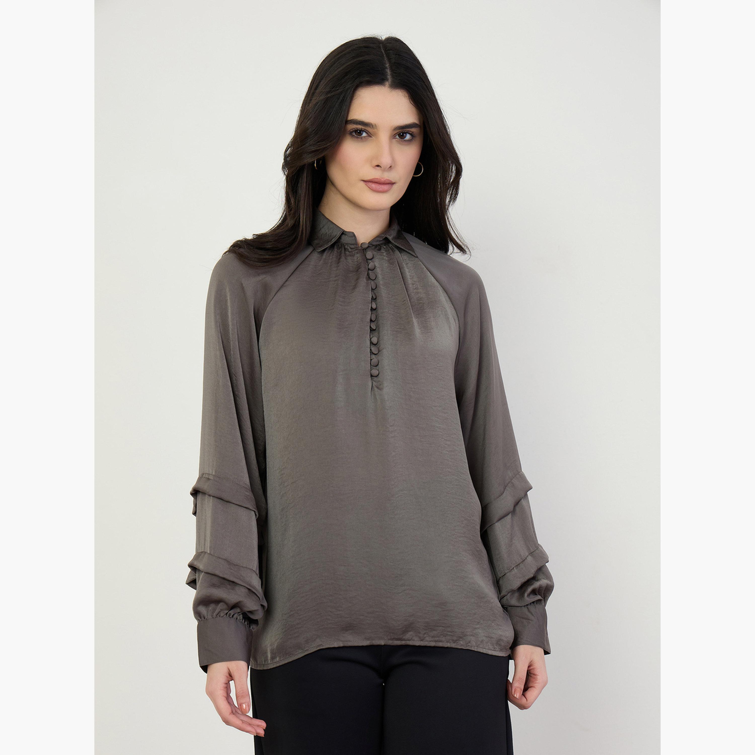 بلوزة واسعة بأكمام طويلة وأزرار غلق-women-clothing-shirtsandblouses-blouses-image-1