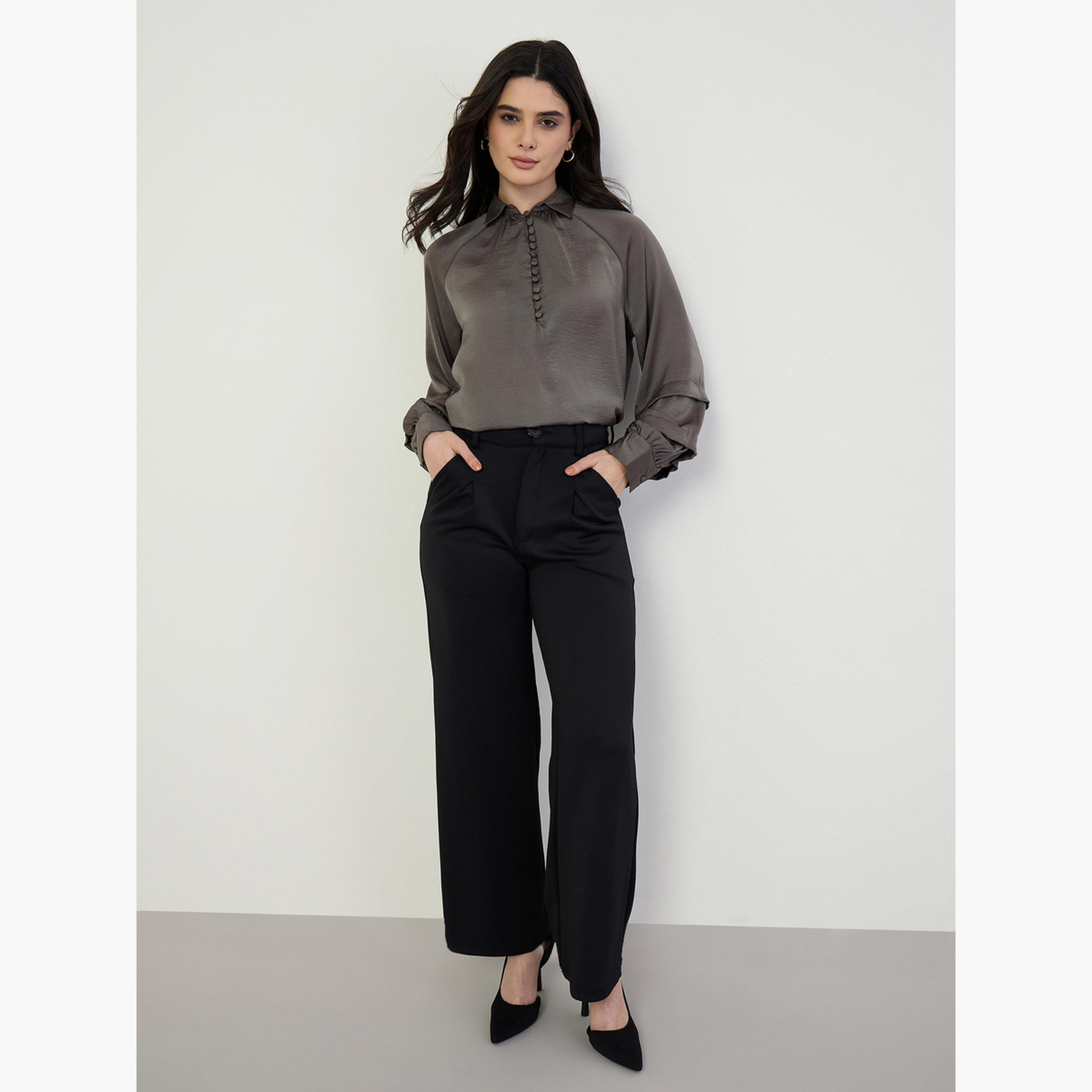 Styli Women Olive Oversized Blouse with Button Detail-women-clothing-shirtsandblouses-blouses-image-2