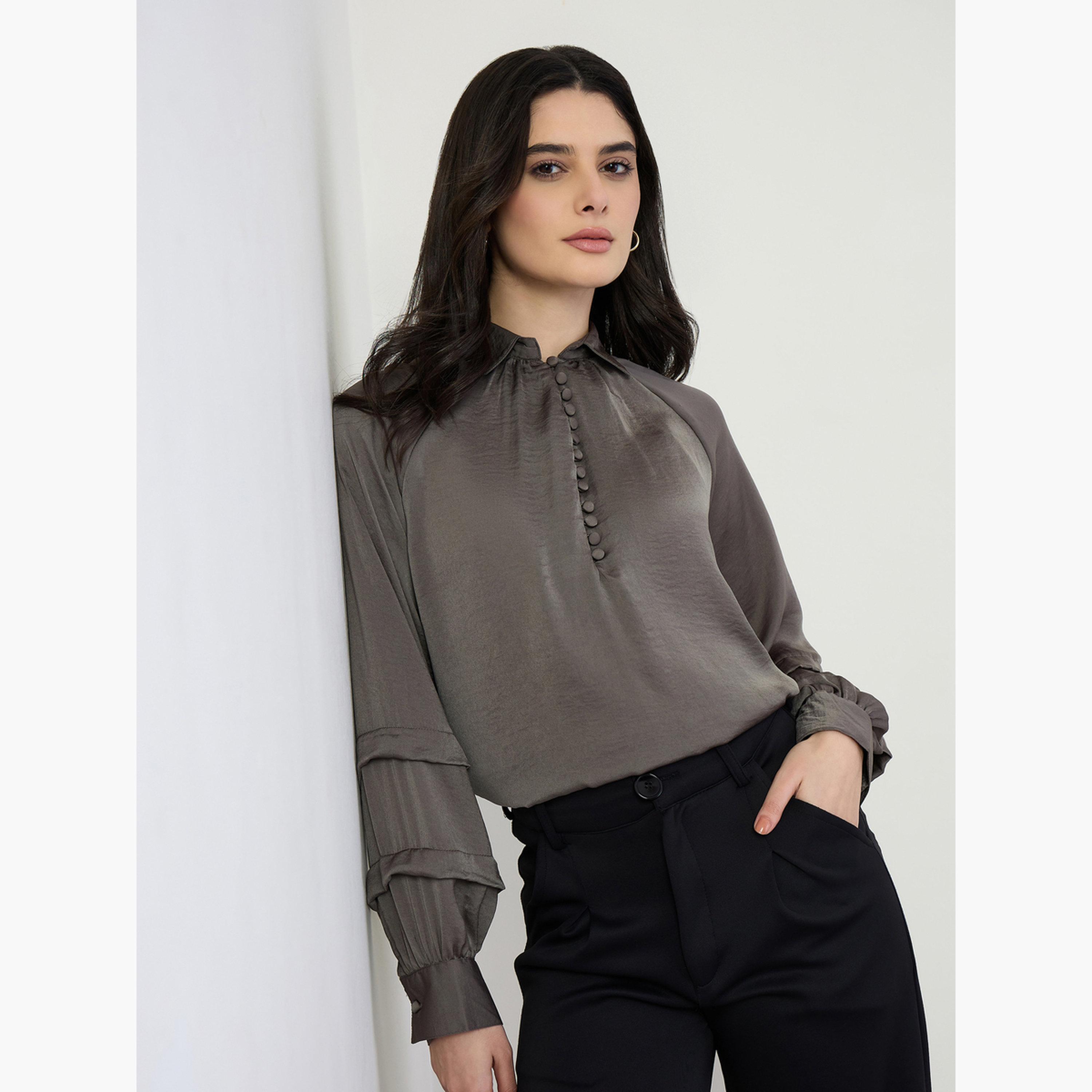 بلوزة واسعة بأكمام طويلة وأزرار غلق-women-clothing-shirtsandblouses-blouses-image-3