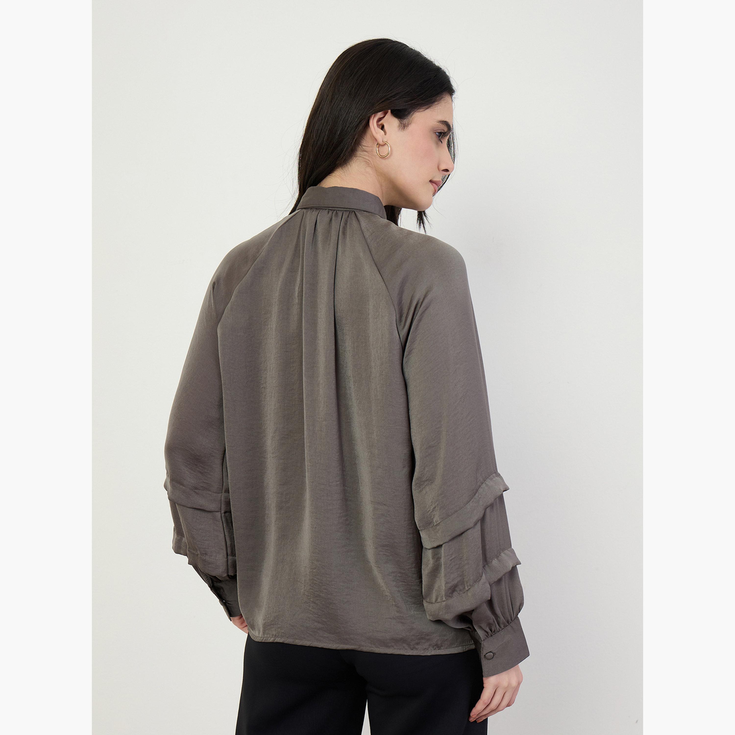 Styli Women Olive Oversized Blouse with Button Detail-women-clothing-shirtsandblouses-blouses-image-5