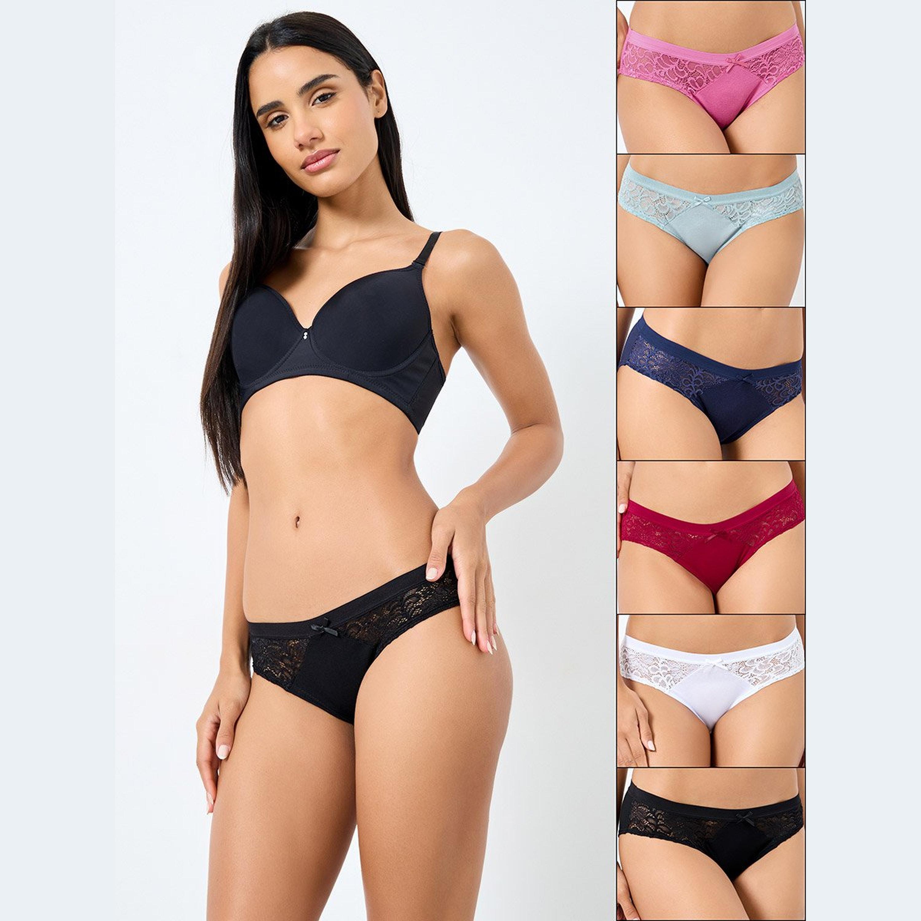 Styli Set of 6 - Lace Jersey Panel Bikini Brief-women-clothing-lingerie-panties-image-1