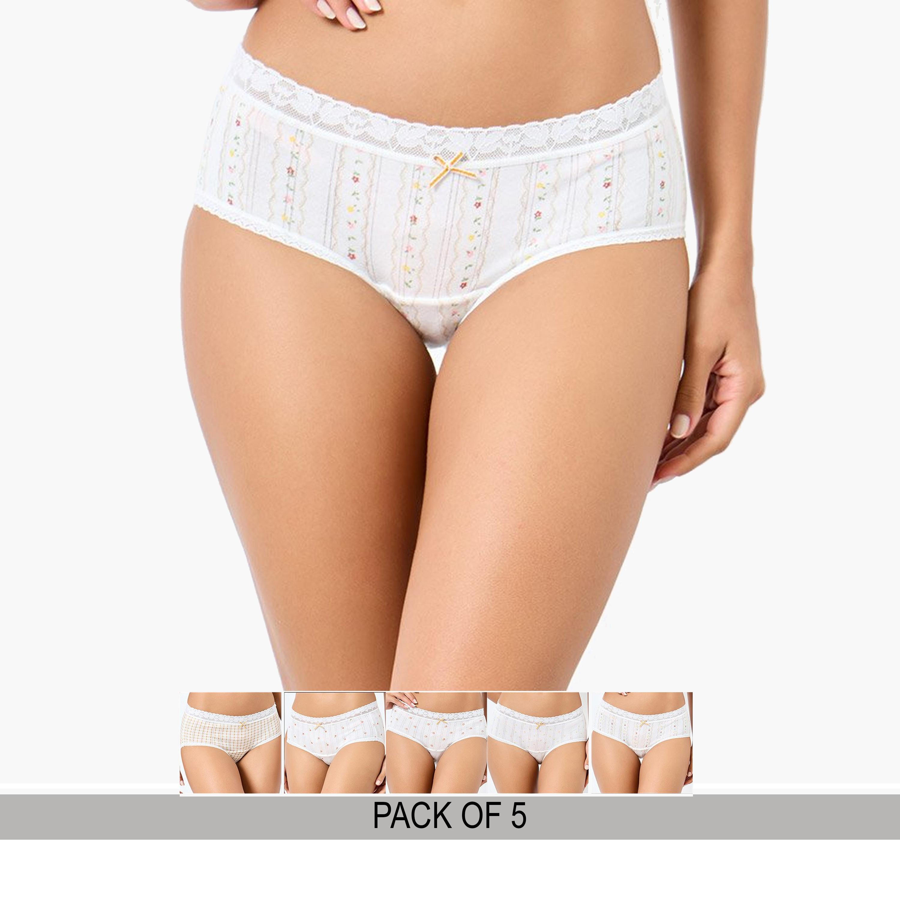 ستايلي - مجموعة من 5 سراويل داخلية قطنية بطبعة زهور مع حواف من الدانتيل-women-clothing-lingerie-panties-image-1