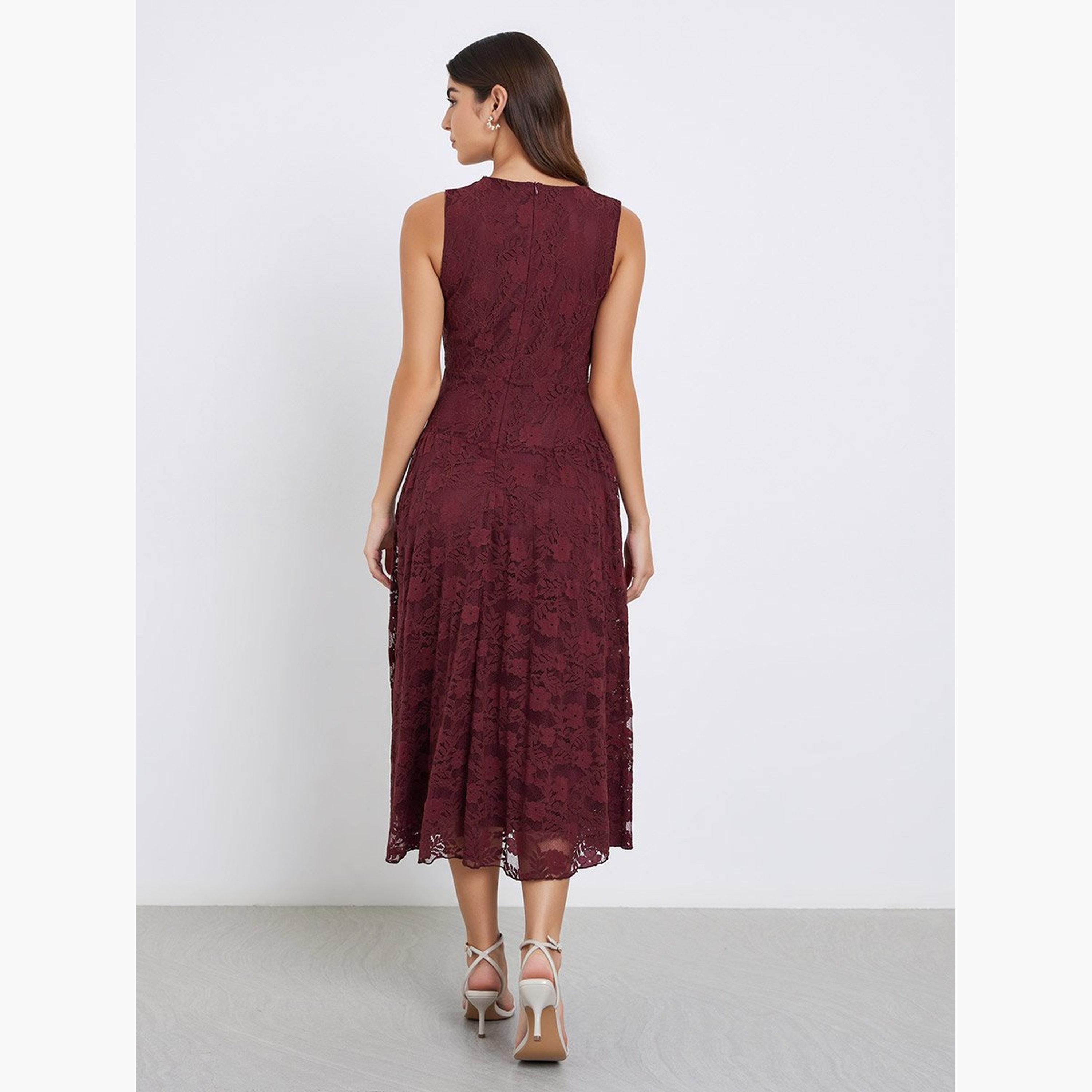 Styli Burgundy Lace Sleeveless Midi Dress-women-clothing-dresses-image-4