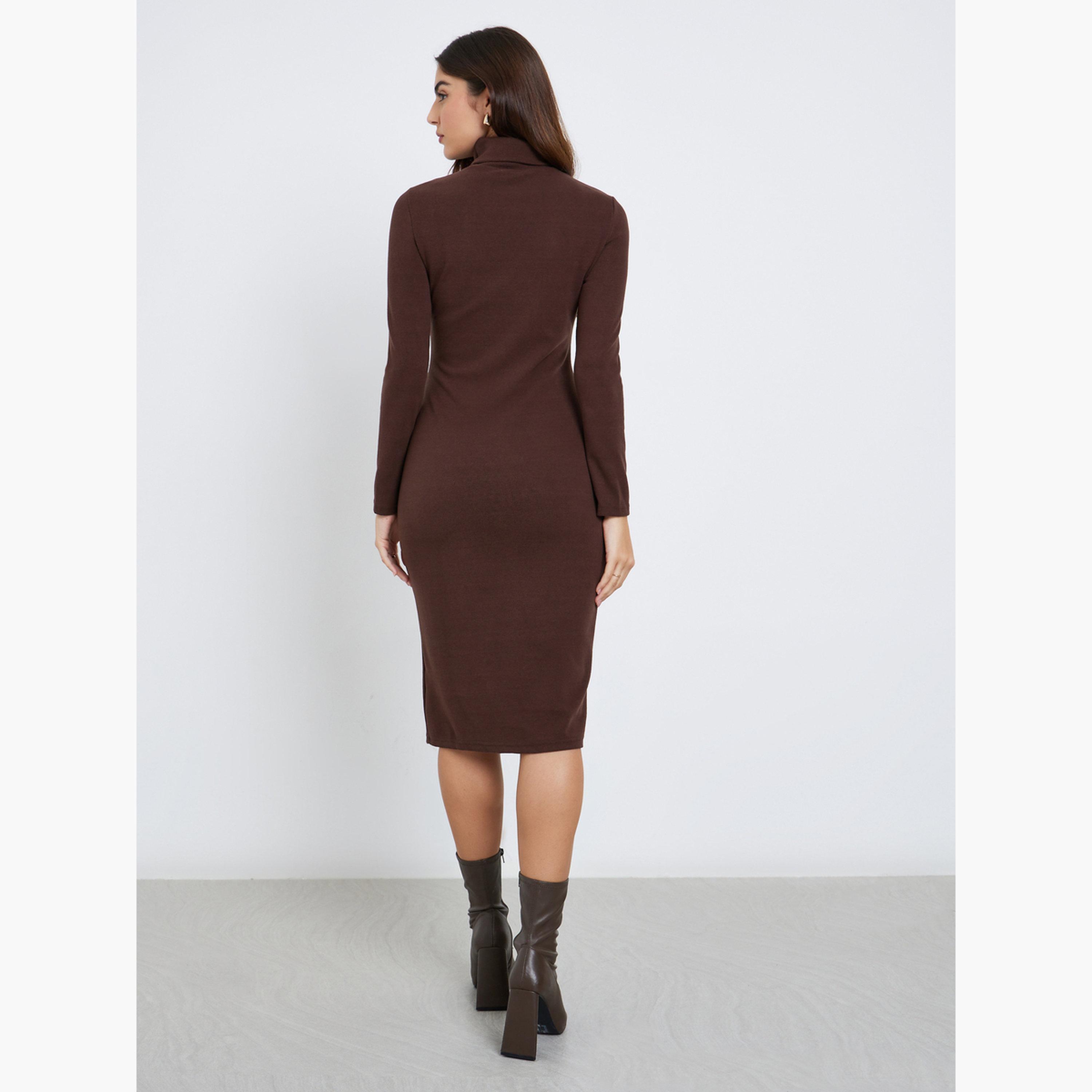 Styli Brown Turtle Neck Sweater Midi Dress-women-clothing-dresses-image-4
