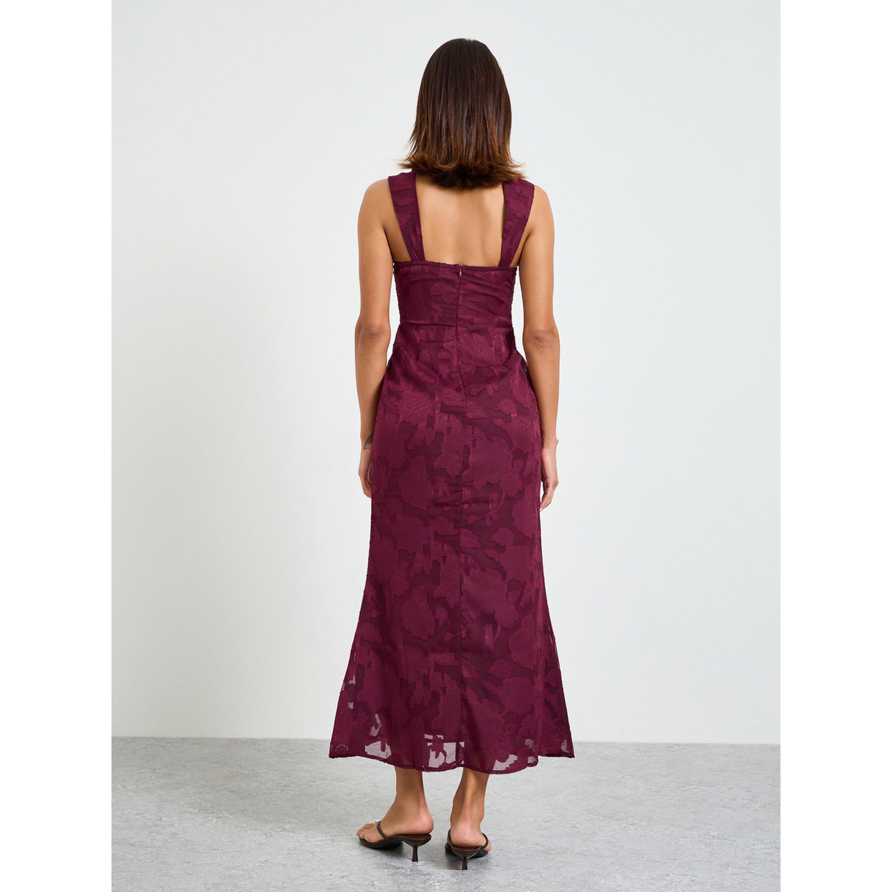 Take Two Burgundy Solid Lace Details Square Neck Midi Dress-women-clothing-dresses-image-4
