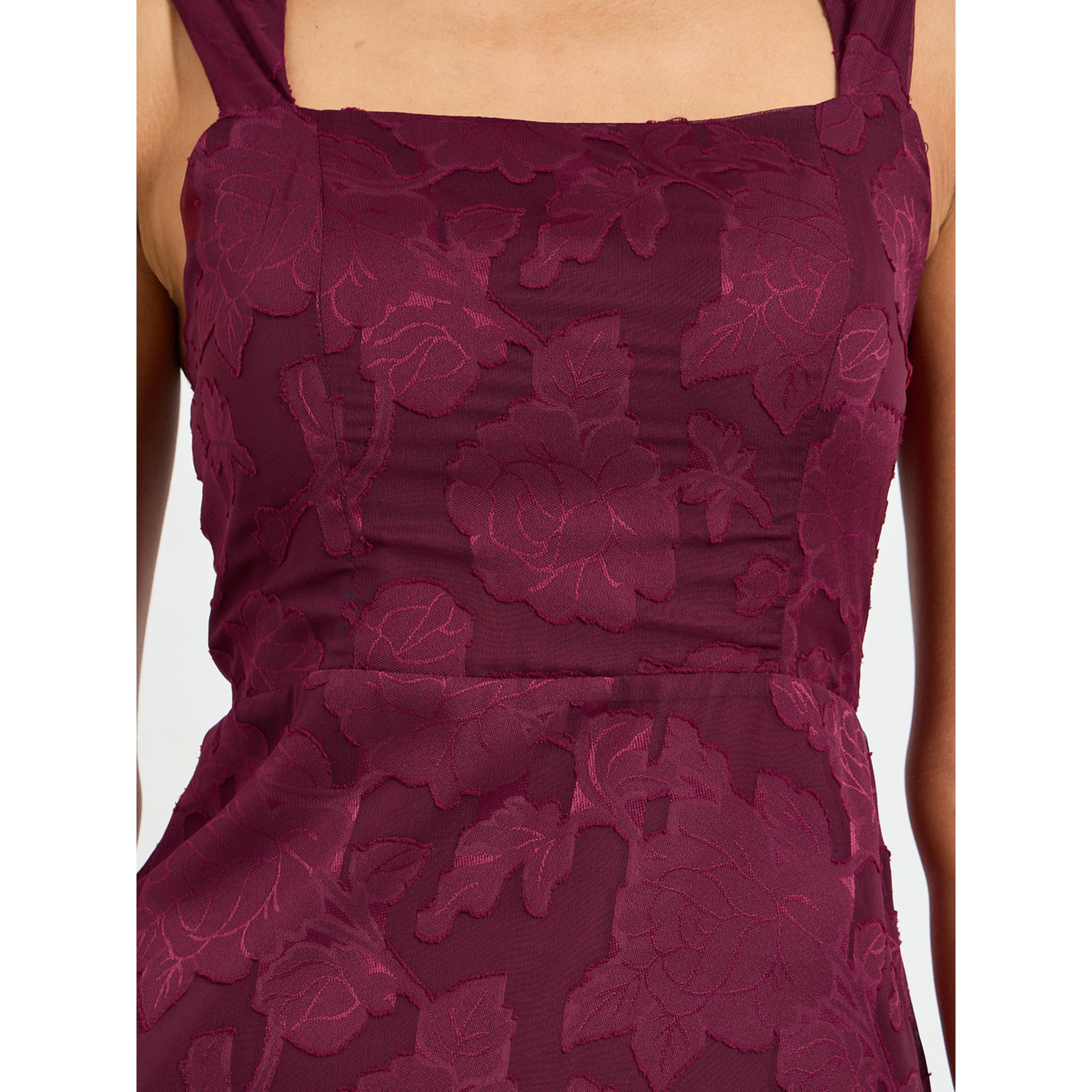 Take Two Burgundy Solid Lace Details Square Neck Midi Dress-women-clothing-dresses-image-5