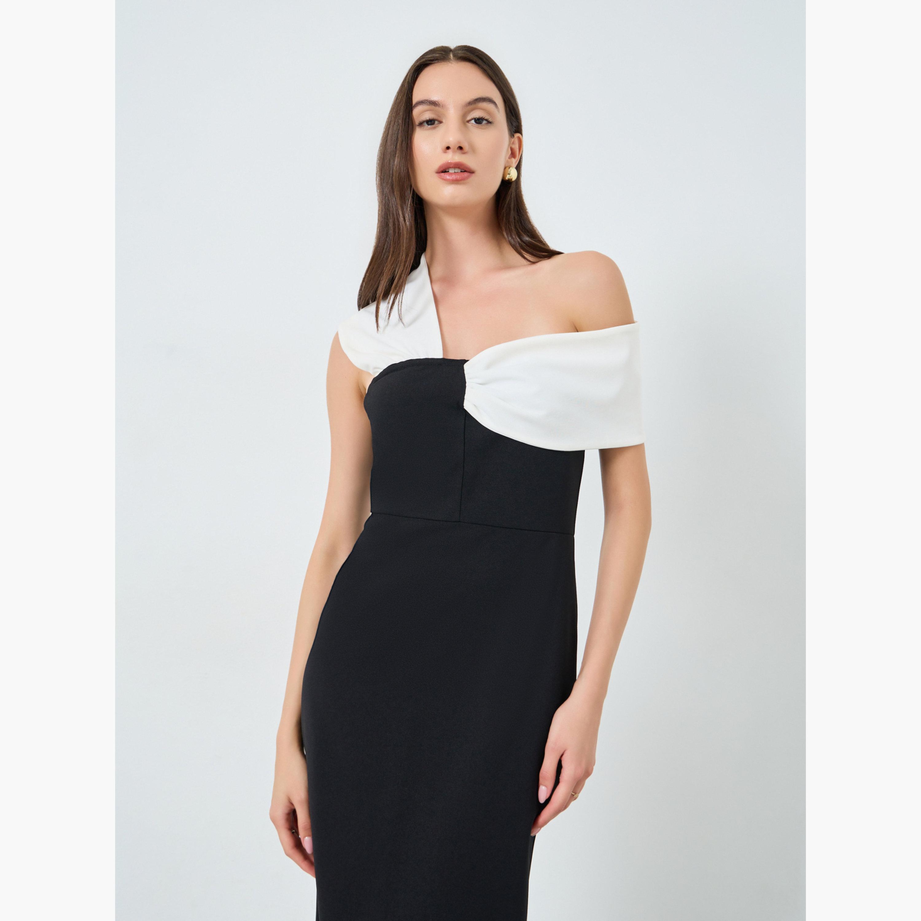 تيك تو - فستان ميدي ضيق بكتف واحد وملون-women-clothing-dresses-image-2