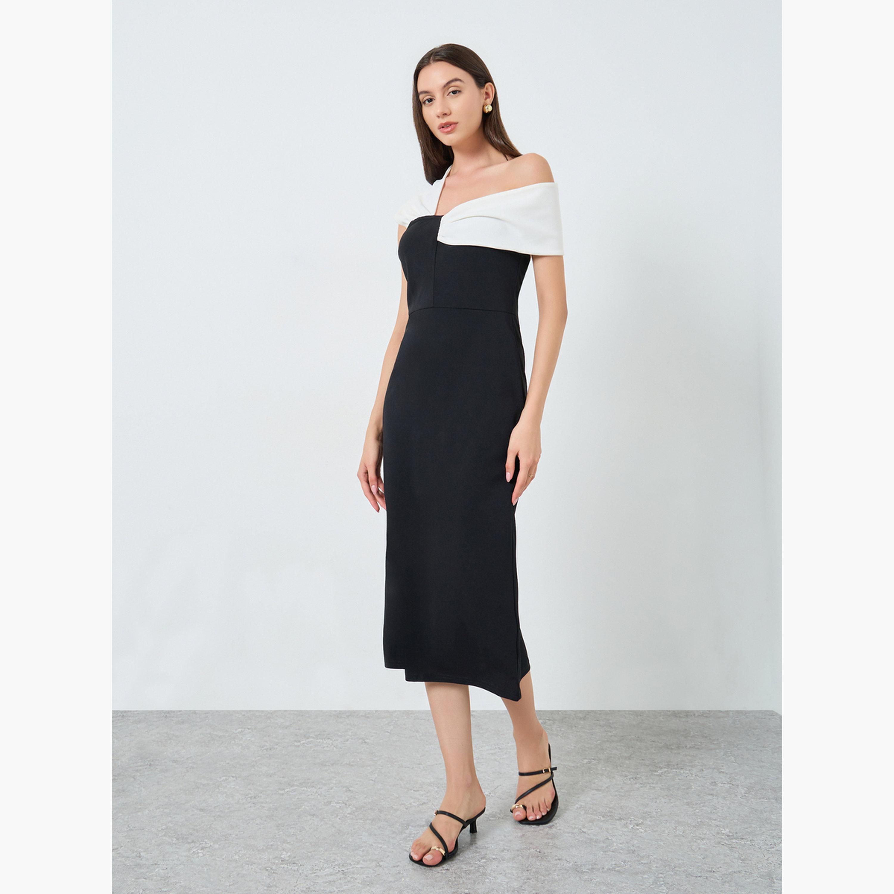 تيك تو - فستان ميدي ضيق بكتف واحد وملون-women-clothing-dresses-image-3