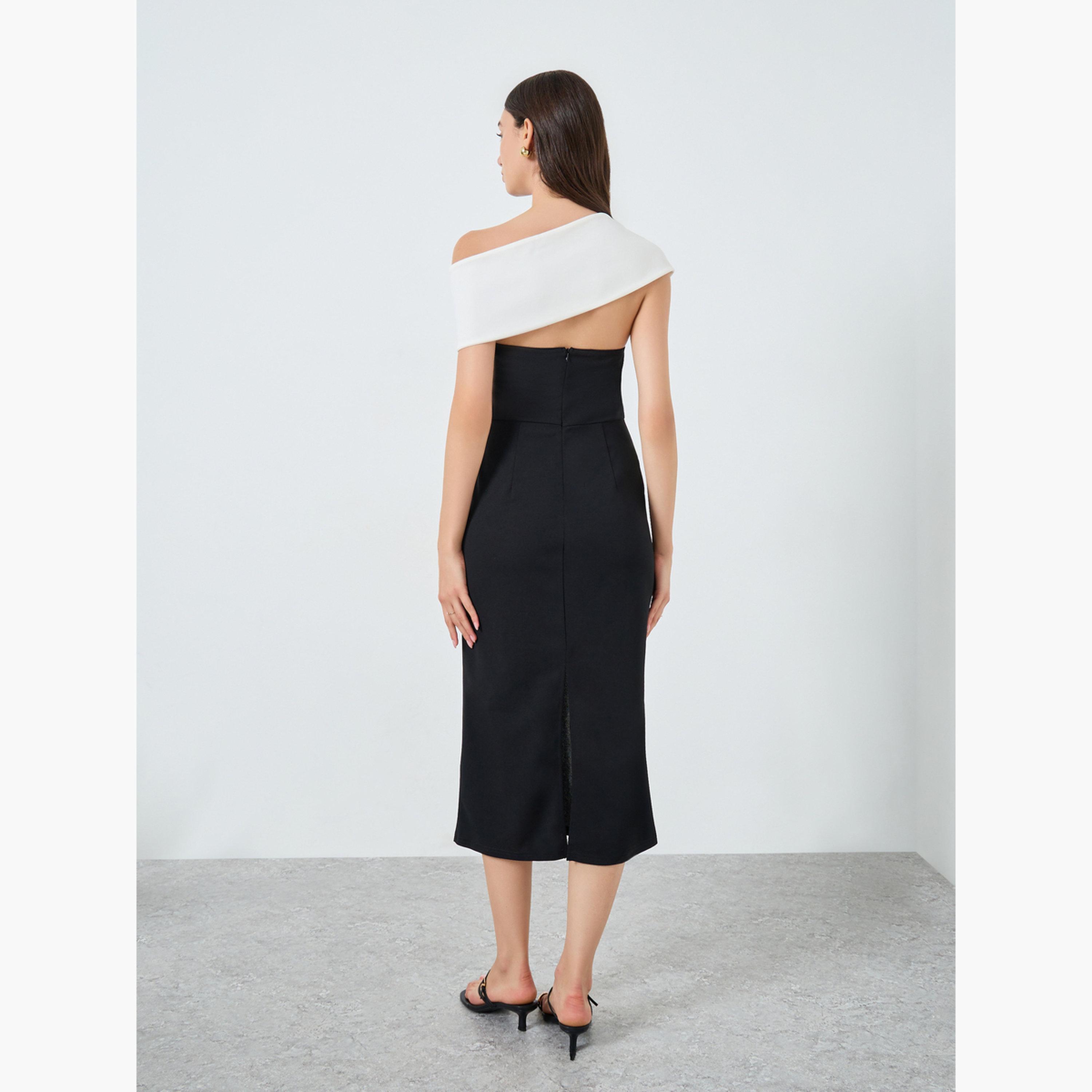 تيك تو - فستان ميدي ضيق بكتف واحد وملون-women-clothing-dresses-image-5