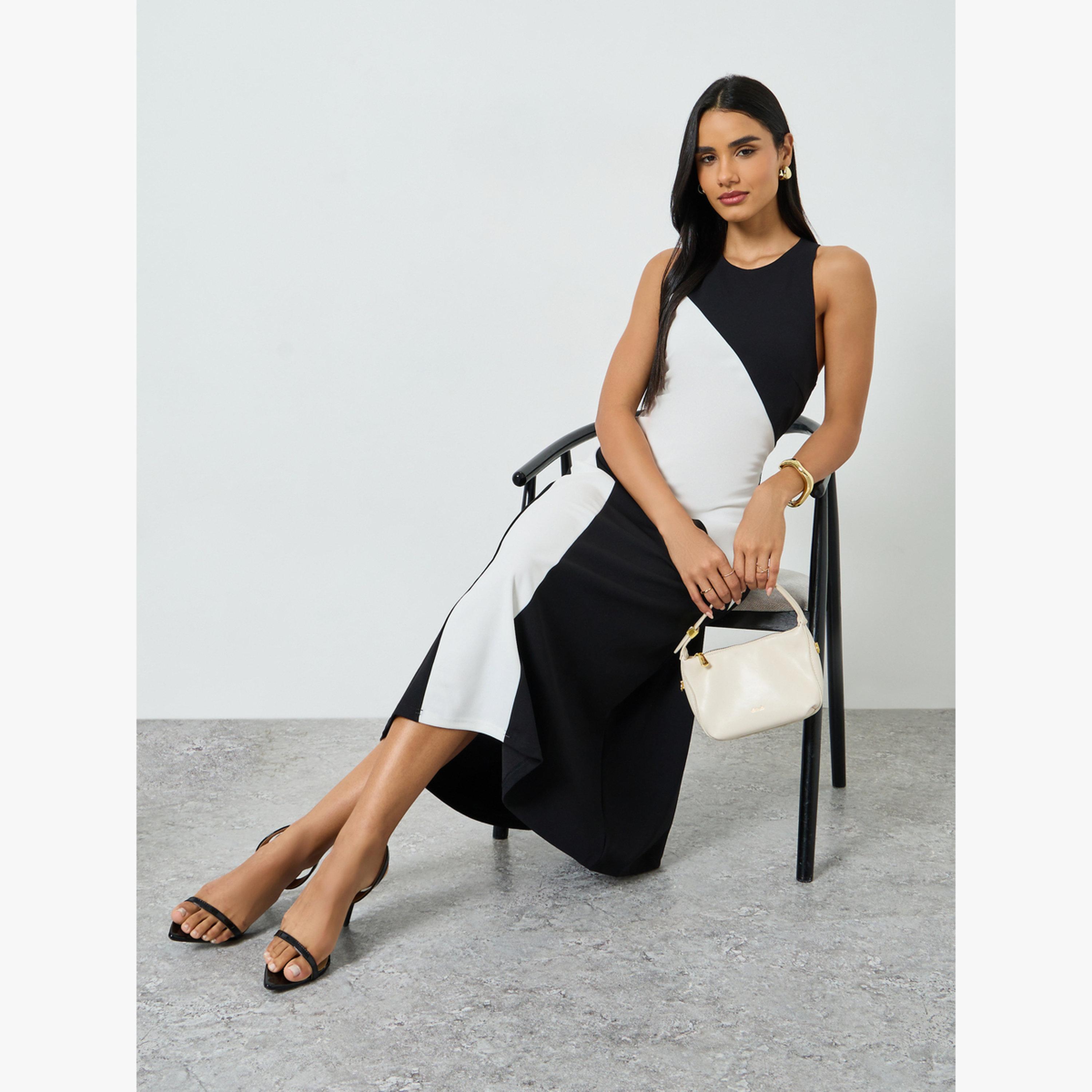 فستان ميدي بلا أكمام ونمط كتل الالوان-women-clothing-dresses-image-2