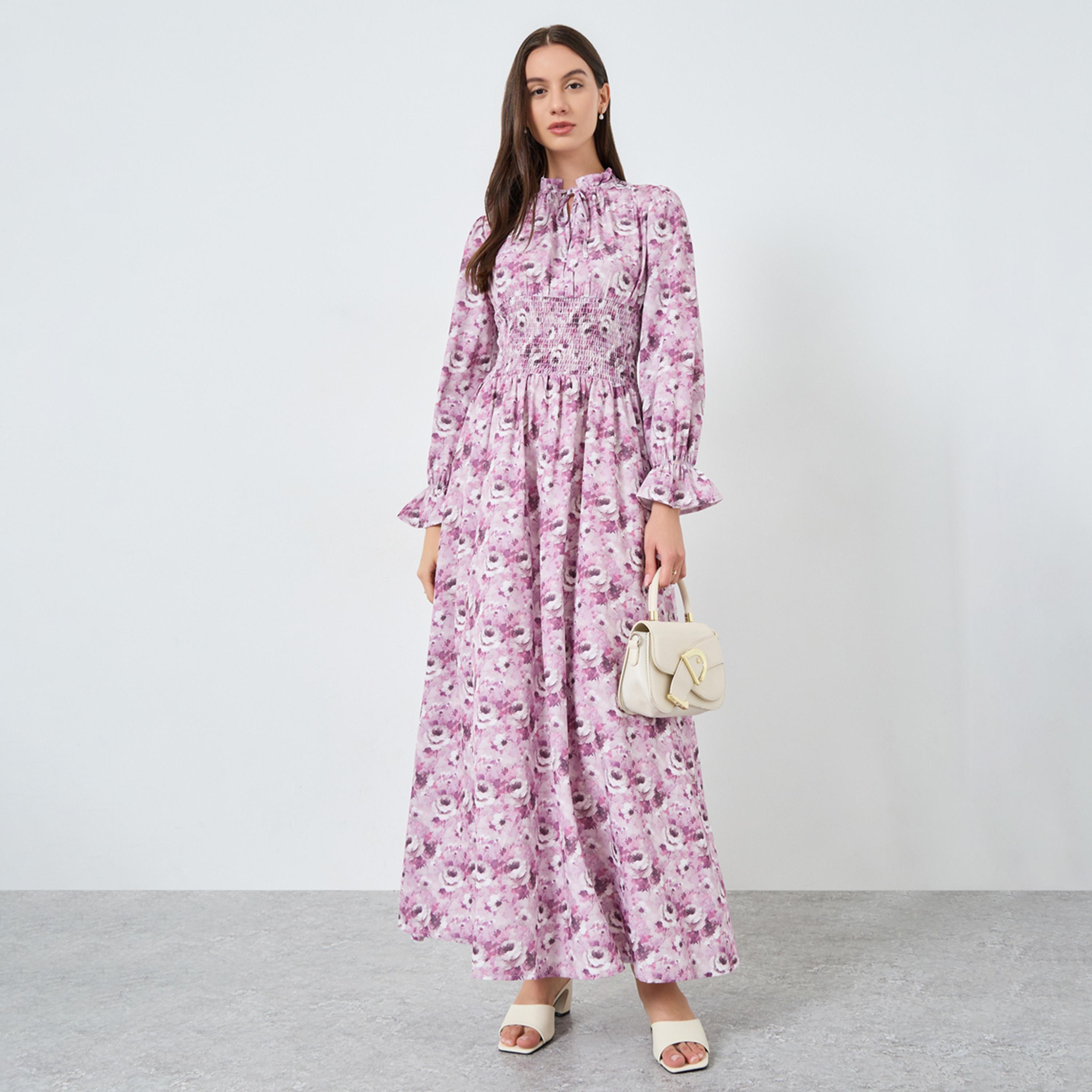 تيك تو - فستان ماكسي بطبعة زهور وتفاصيل تطريز-women-clothing-dresses-image-1