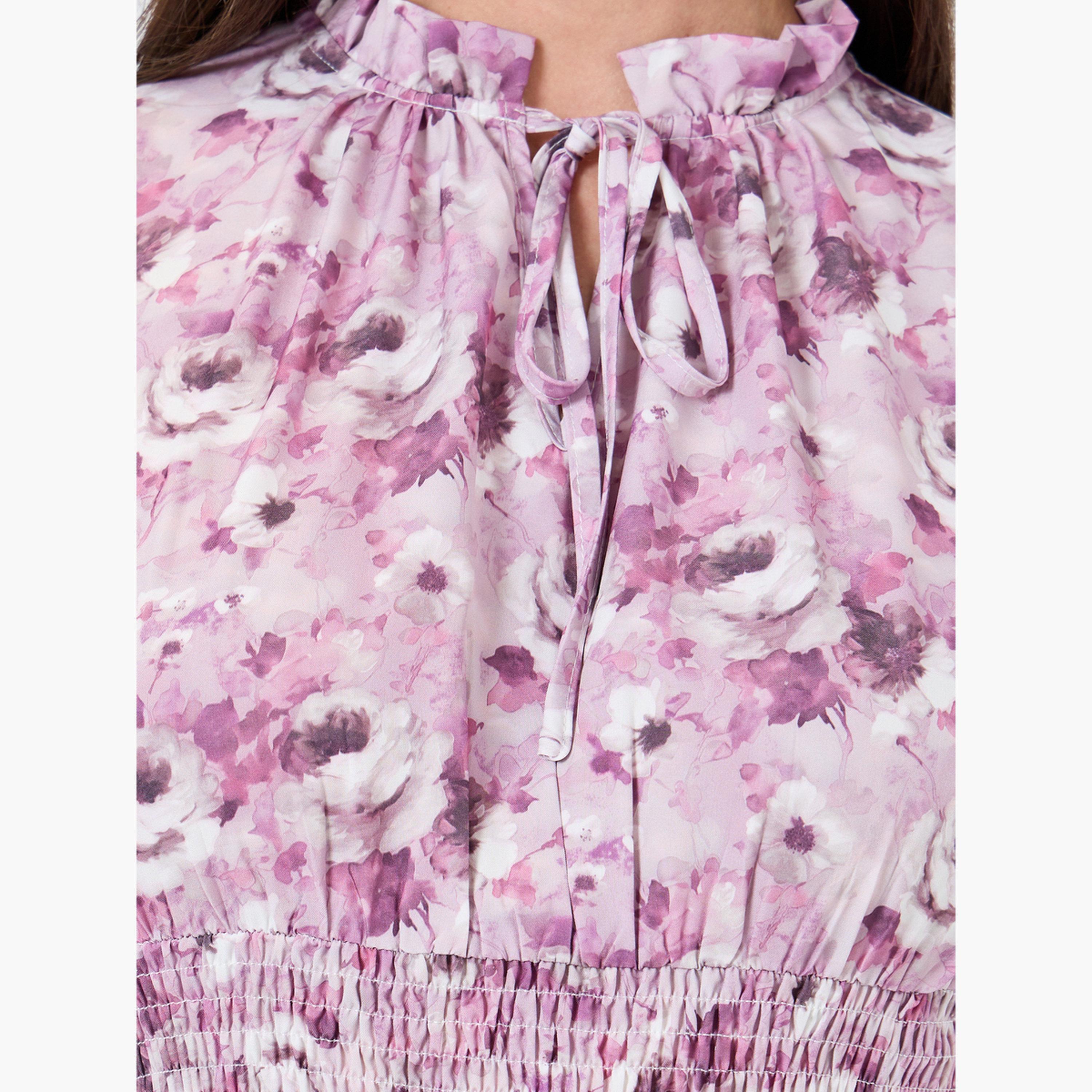 تيك تو - فستان ماكسي بطبعة زهور وتفاصيل تطريز-women-clothing-dresses-image-4