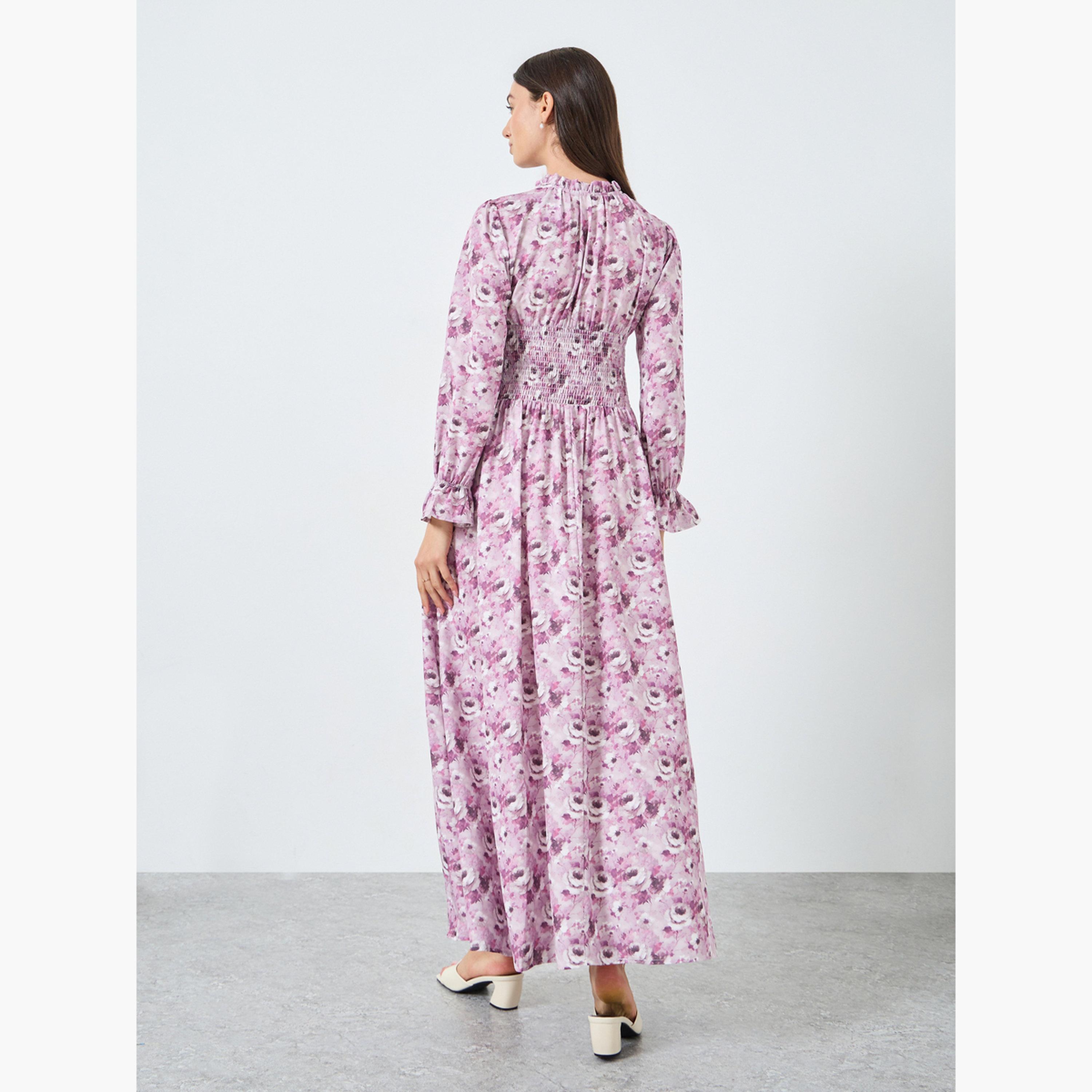 تيك تو - فستان ماكسي بطبعة زهور وتفاصيل تطريز-women-clothing-dresses-image-5
