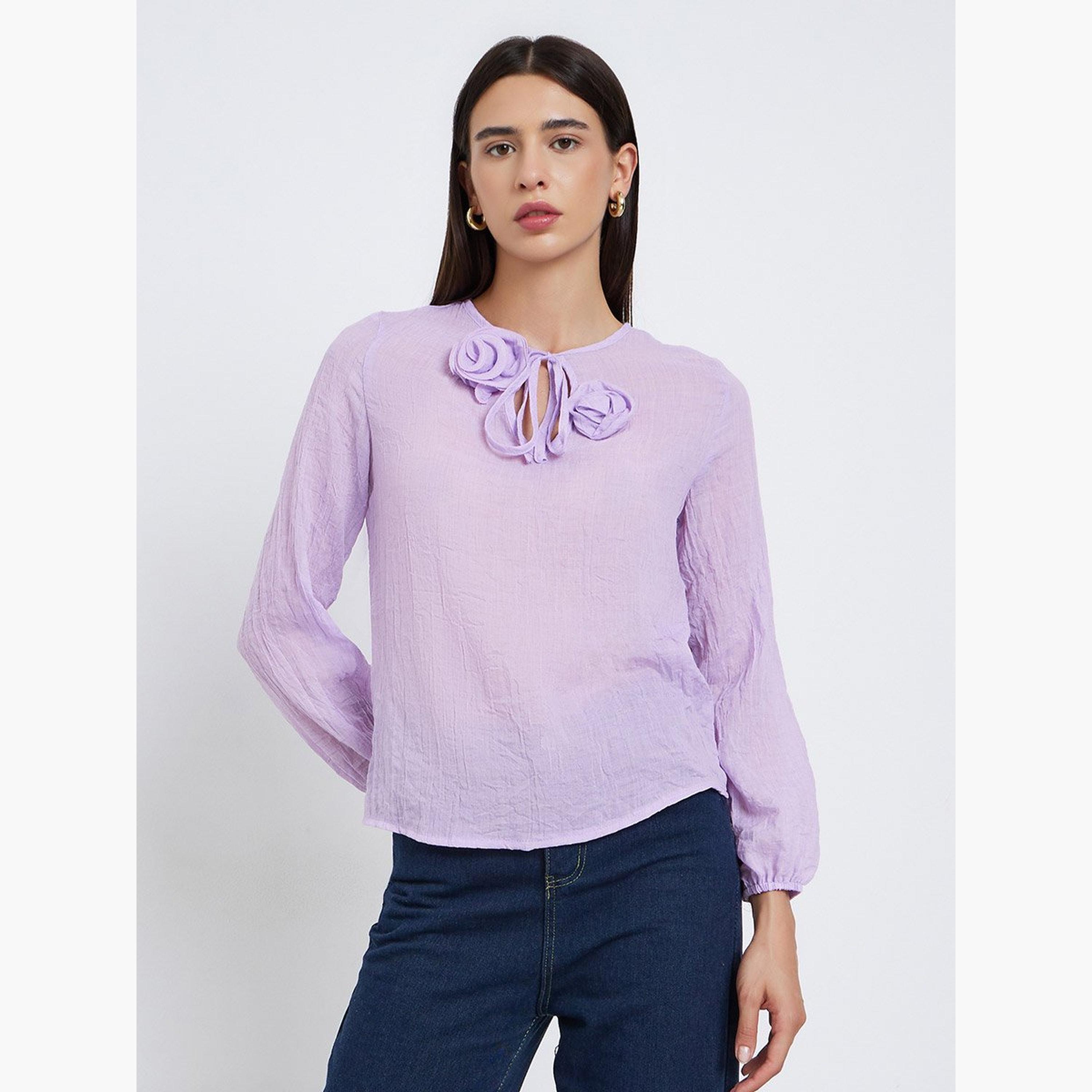 تيك تو - قميص أرجواني بأكمام طويلة مع تفاصيل زهور-women-clothing-shirtsandblouses-shirts-image-1