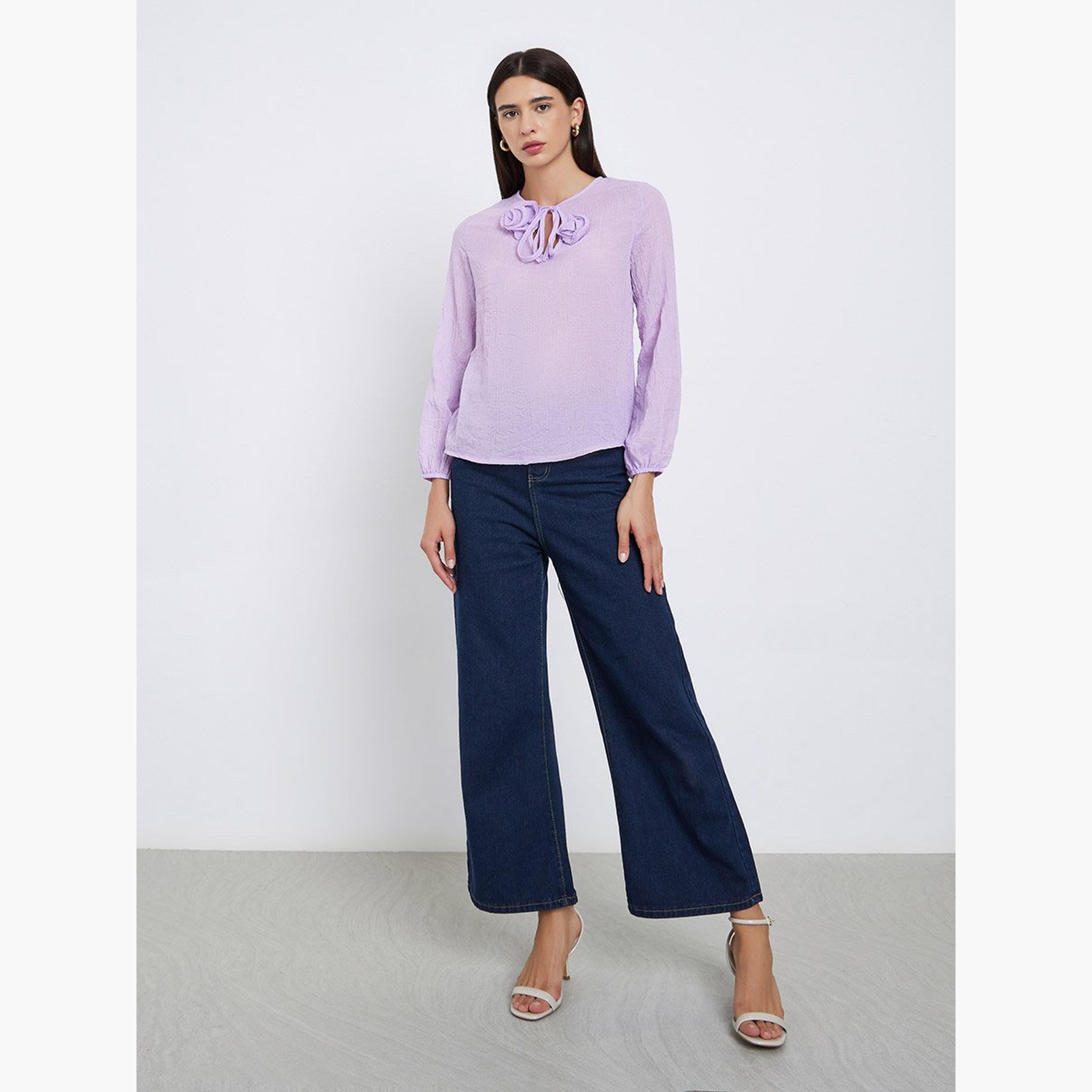 تيك تو - قميص أرجواني بأكمام طويلة مع تفاصيل زهور-women-clothing-shirtsandblouses-shirts-image-2