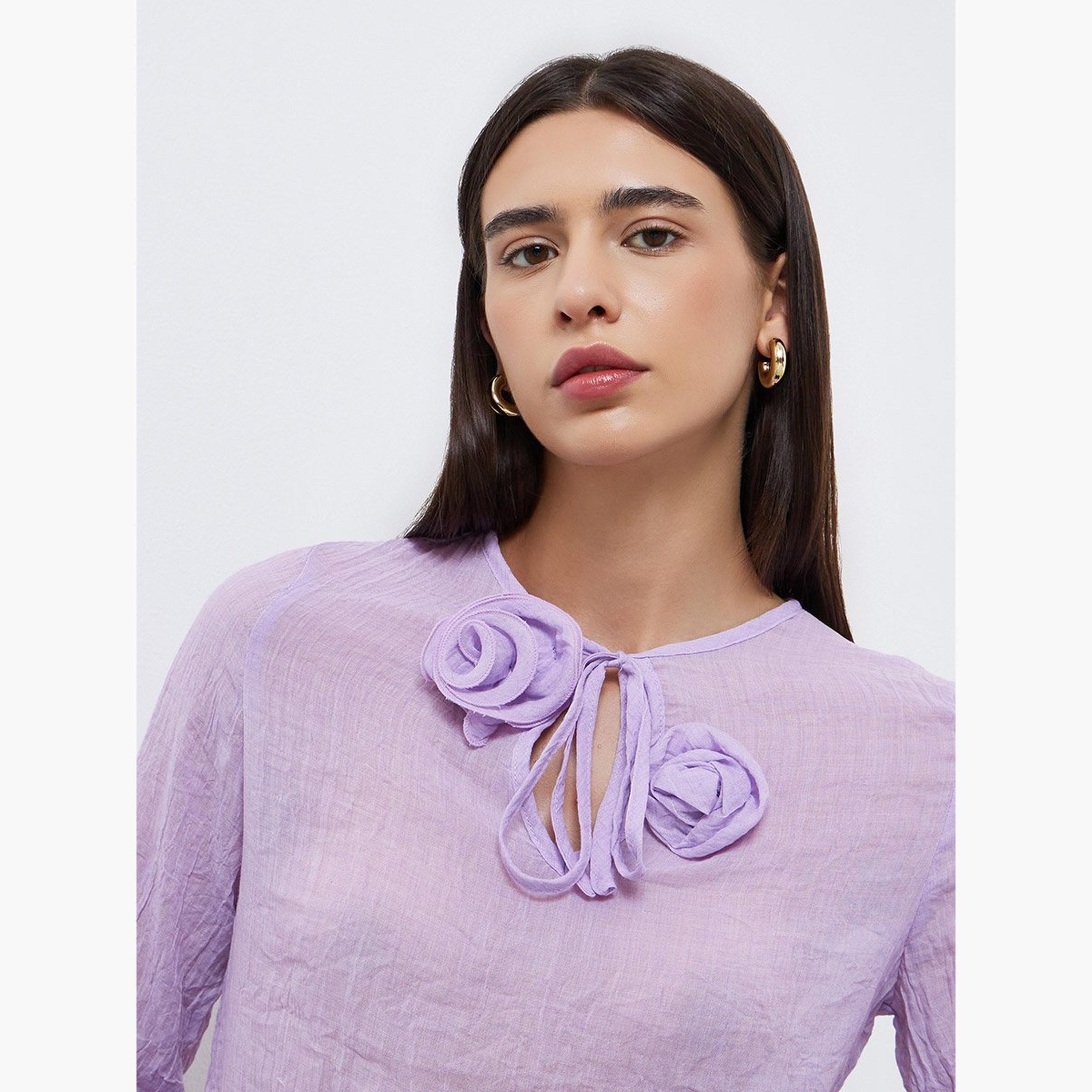 تيك تو - قميص أرجواني بأكمام طويلة مع تفاصيل زهور-women-clothing-shirtsandblouses-shirts-image-4