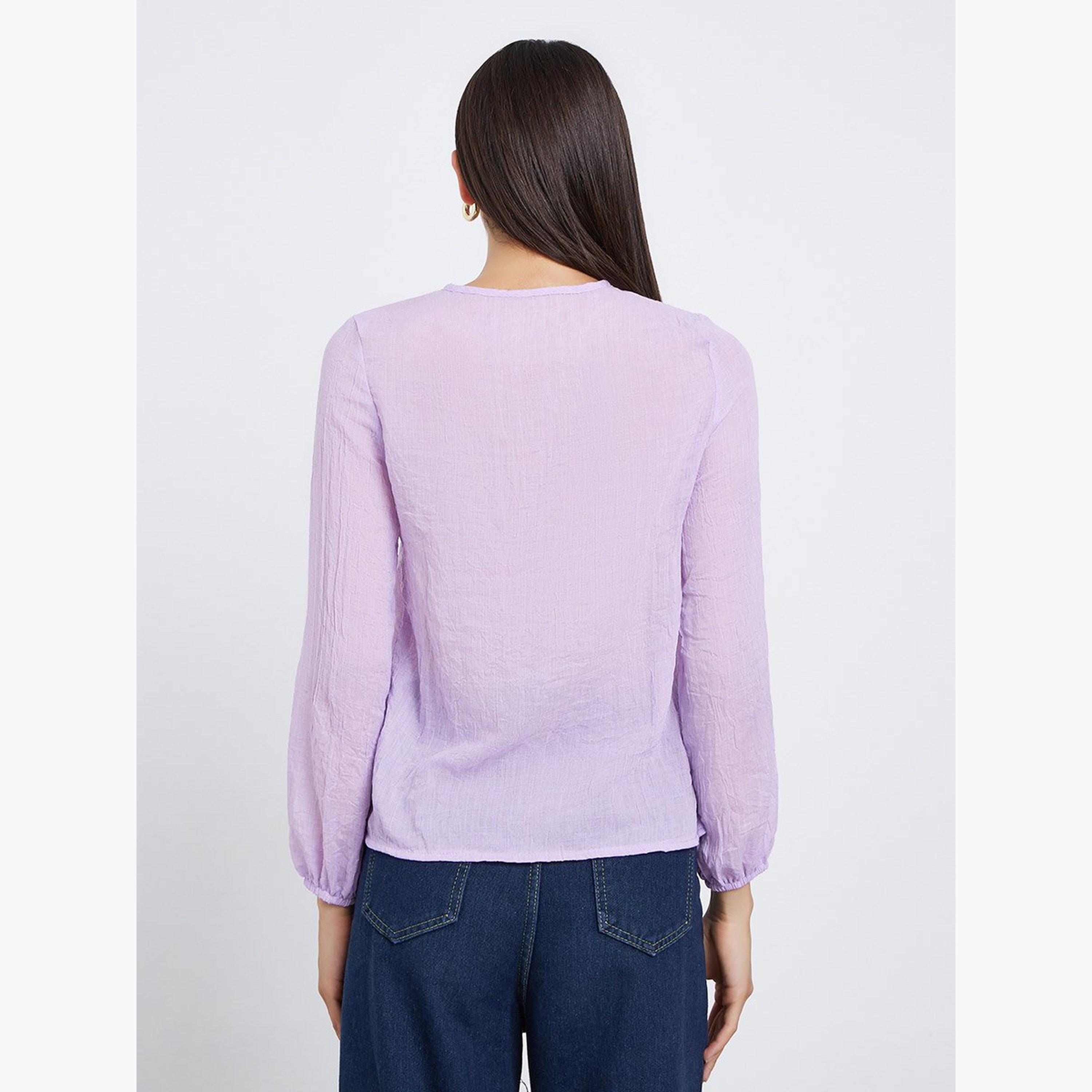 تيك تو - قميص أرجواني بأكمام طويلة مع تفاصيل زهور-women-clothing-shirtsandblouses-shirts-image-5