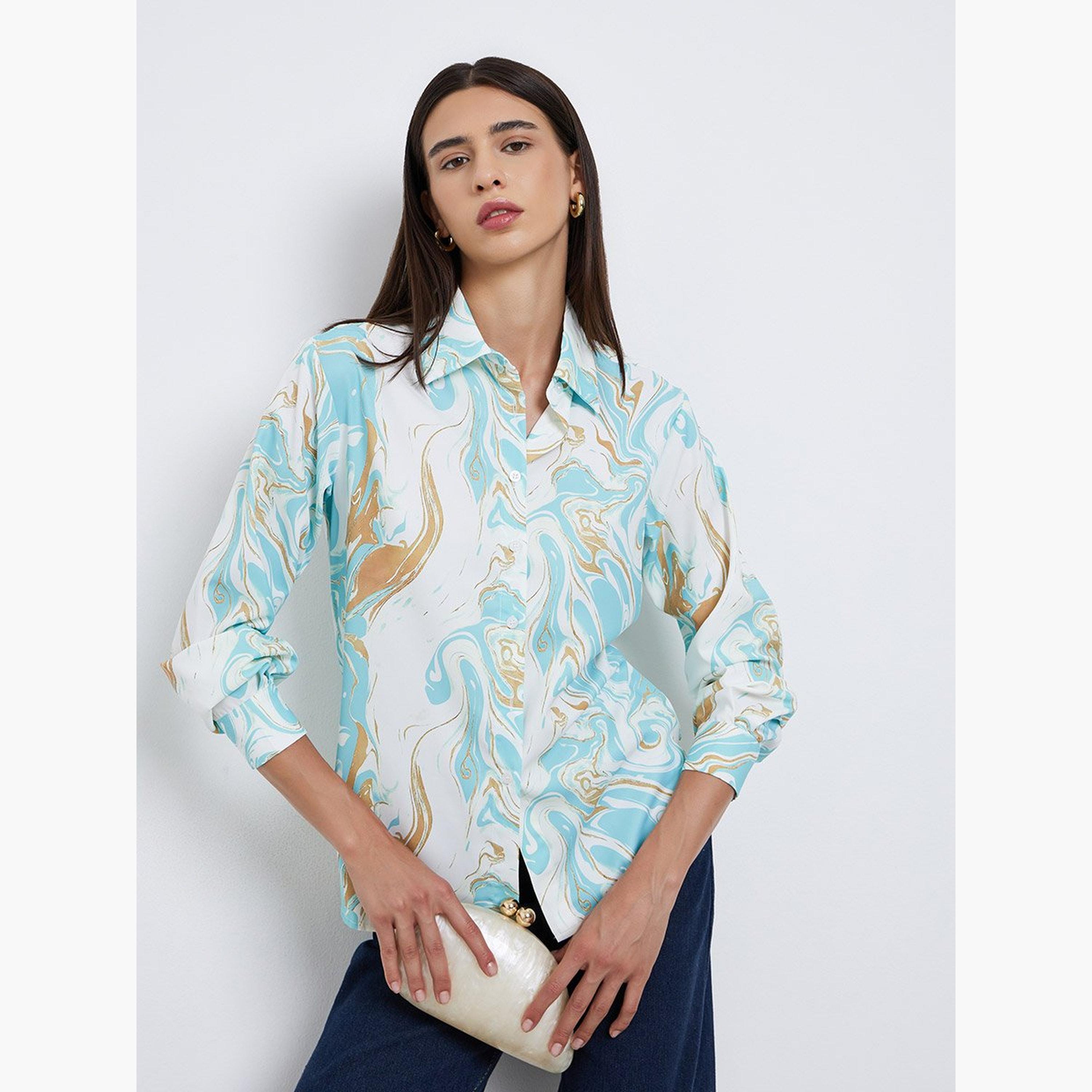 Take Two Marble Print Regular Fit Buttoned Shirt-women-clothing-shirtsandblouses-shirts-image-1