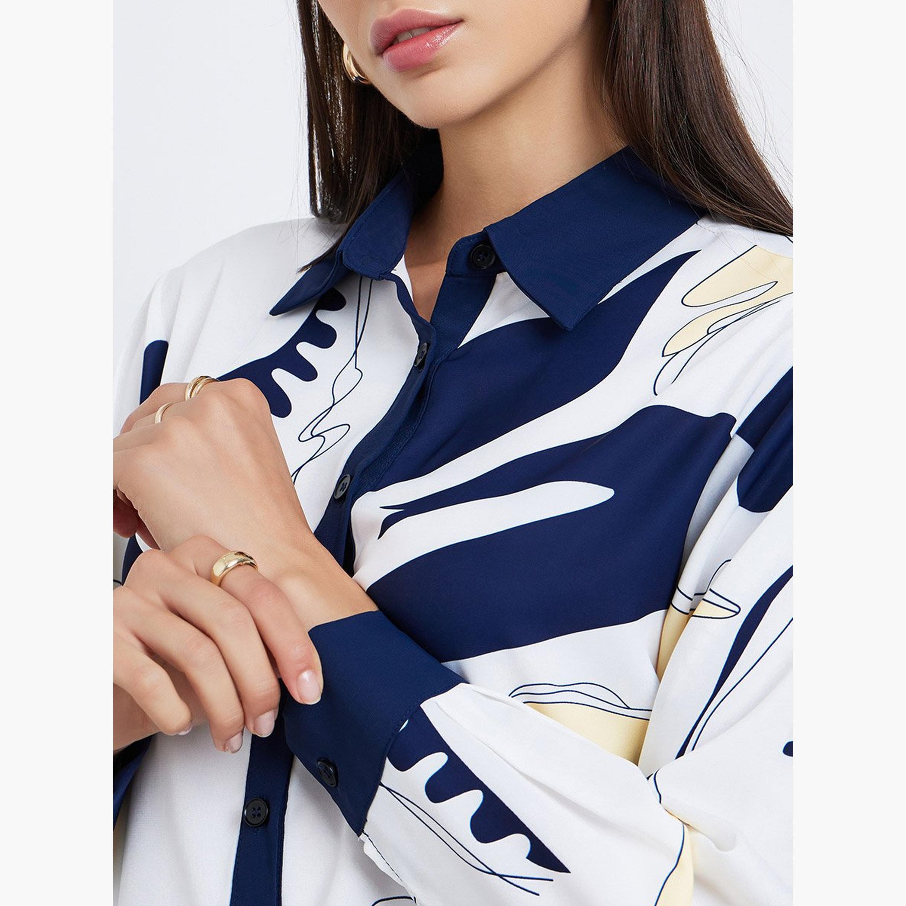 تيك تو - قميص مطبوع بقصّة عادية وأزرار-women-clothing-shirtsandblouses-shirts-image-4