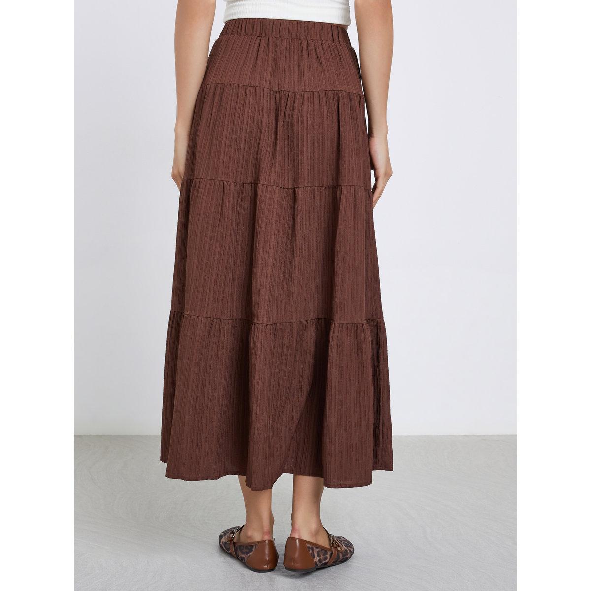 تنورة طويلة سادة بتفاصيل كسرات-women-clothing-skirts-image-4