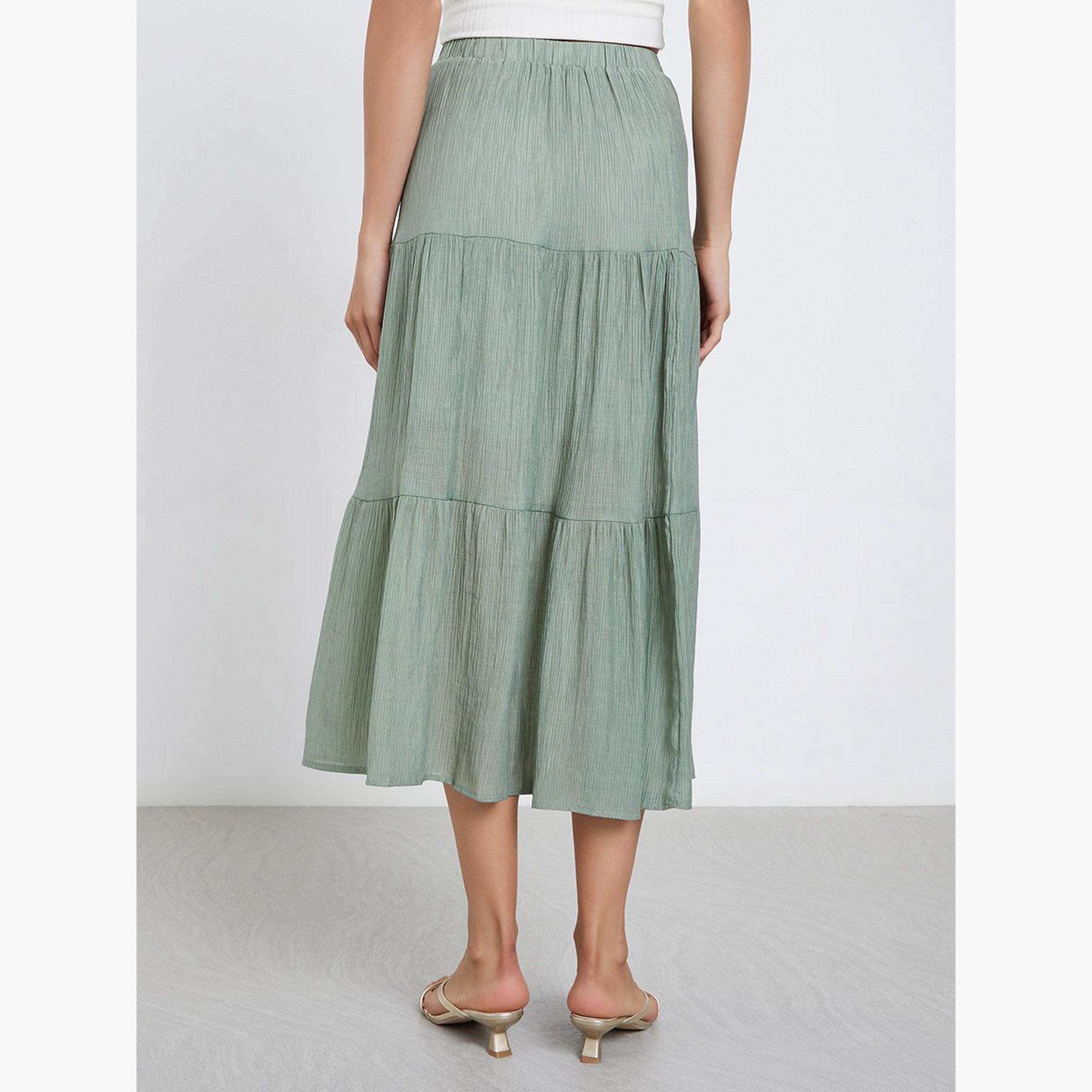 Take Two Khaki Button Detail Tiered Midi Skirt-women-clothing-skirts-image-4