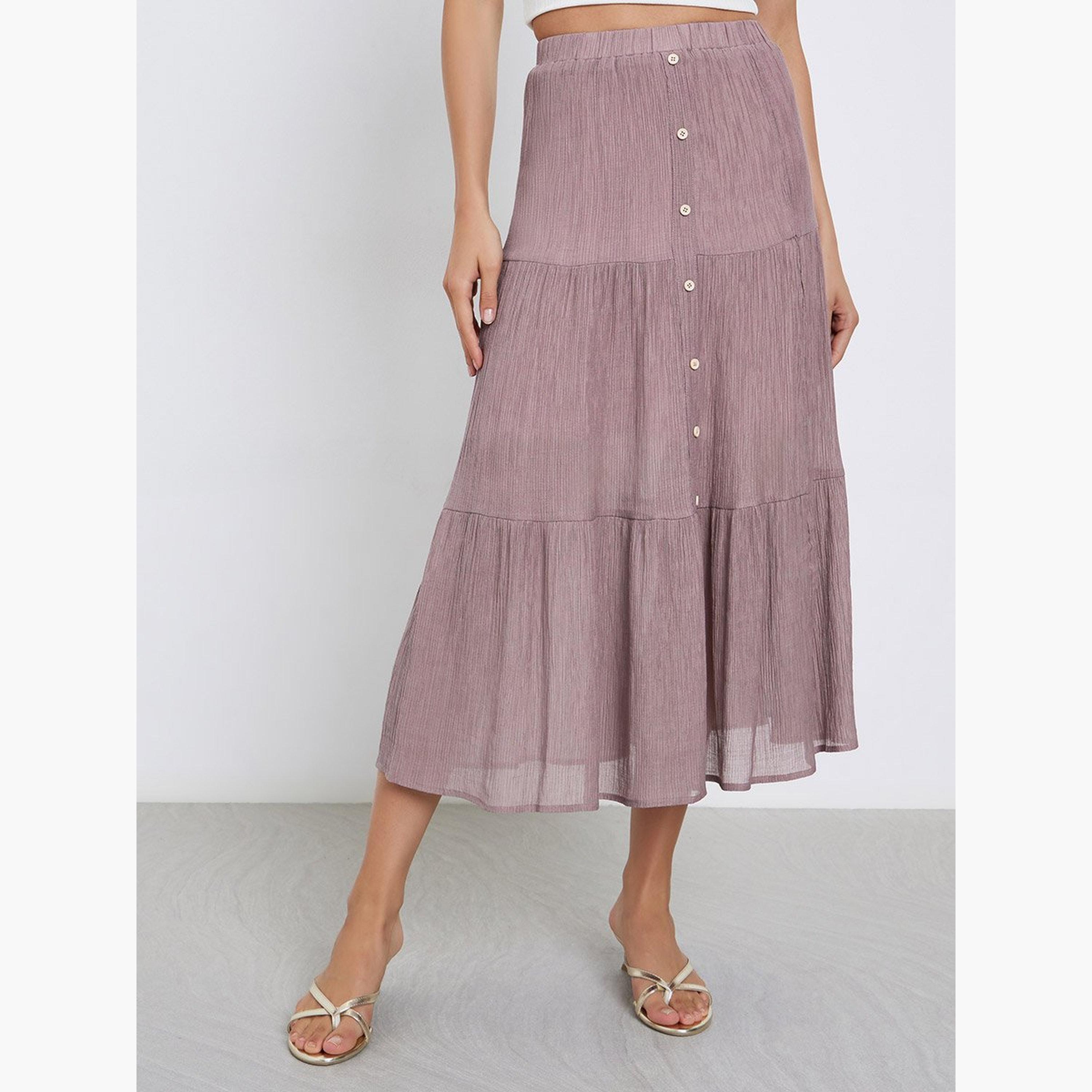 Take Two Tan Button Detail Tiered Midi Skirt-women-clothing-bottoms-skirts-image-1