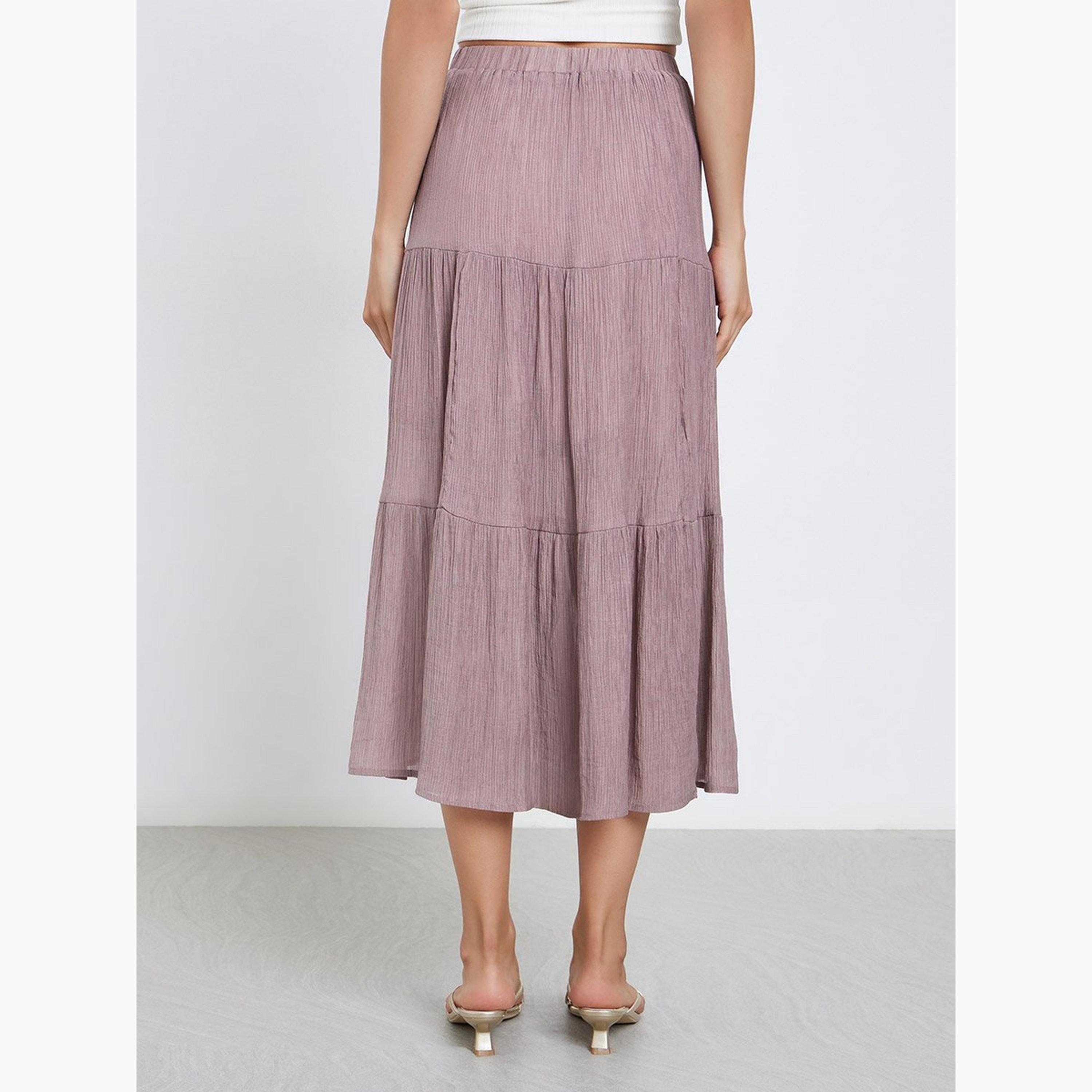 Take Two Tan Button Detail Tiered Midi Skirt-women-clothing-bottoms-skirts-image-4
