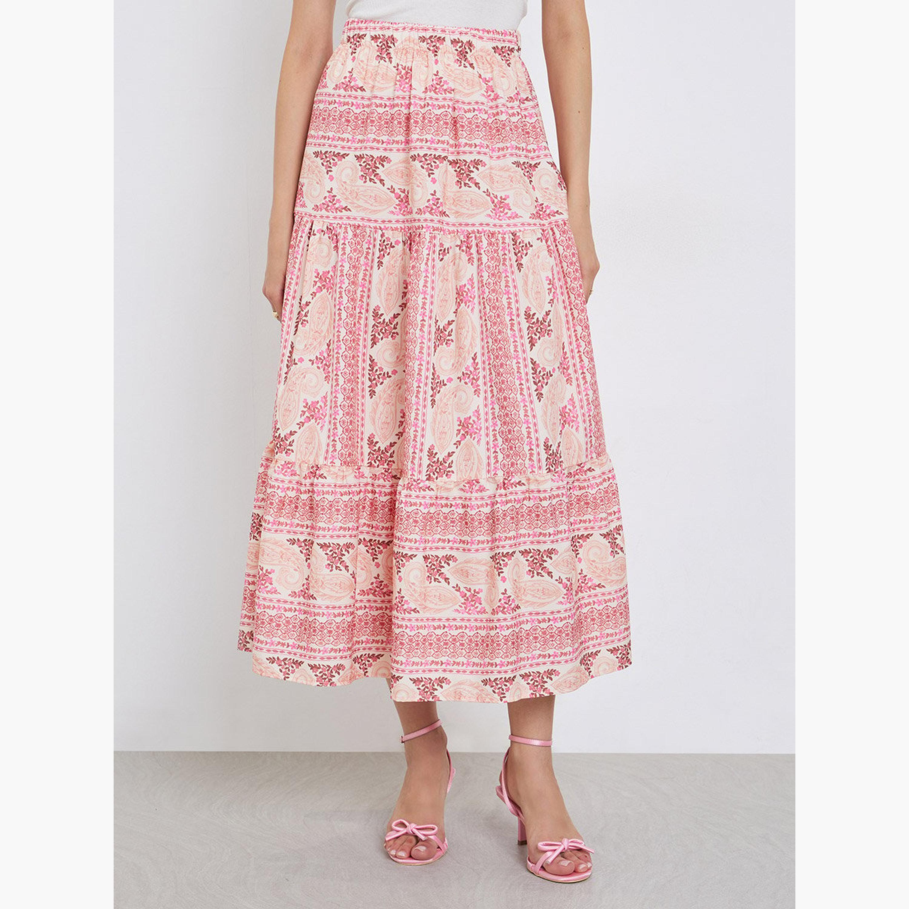 تنورة ميدي بحافة واسعة وخصر مطاطي-women-clothing-bottoms-skirts-image-1