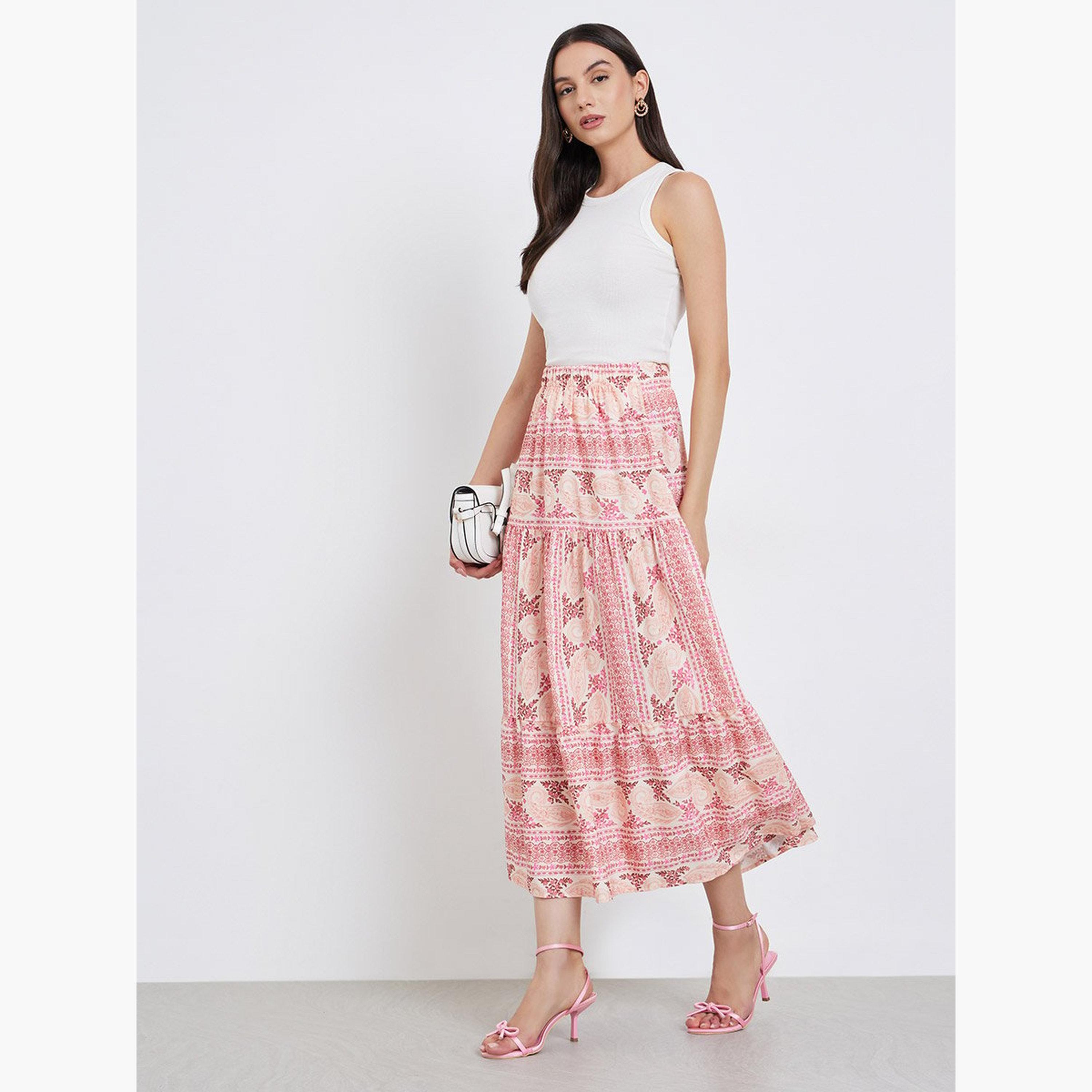 Take Two Floral Print Elastic Waist A-Line Midi Skirt-women-clothing-bottoms-skirts-image-2