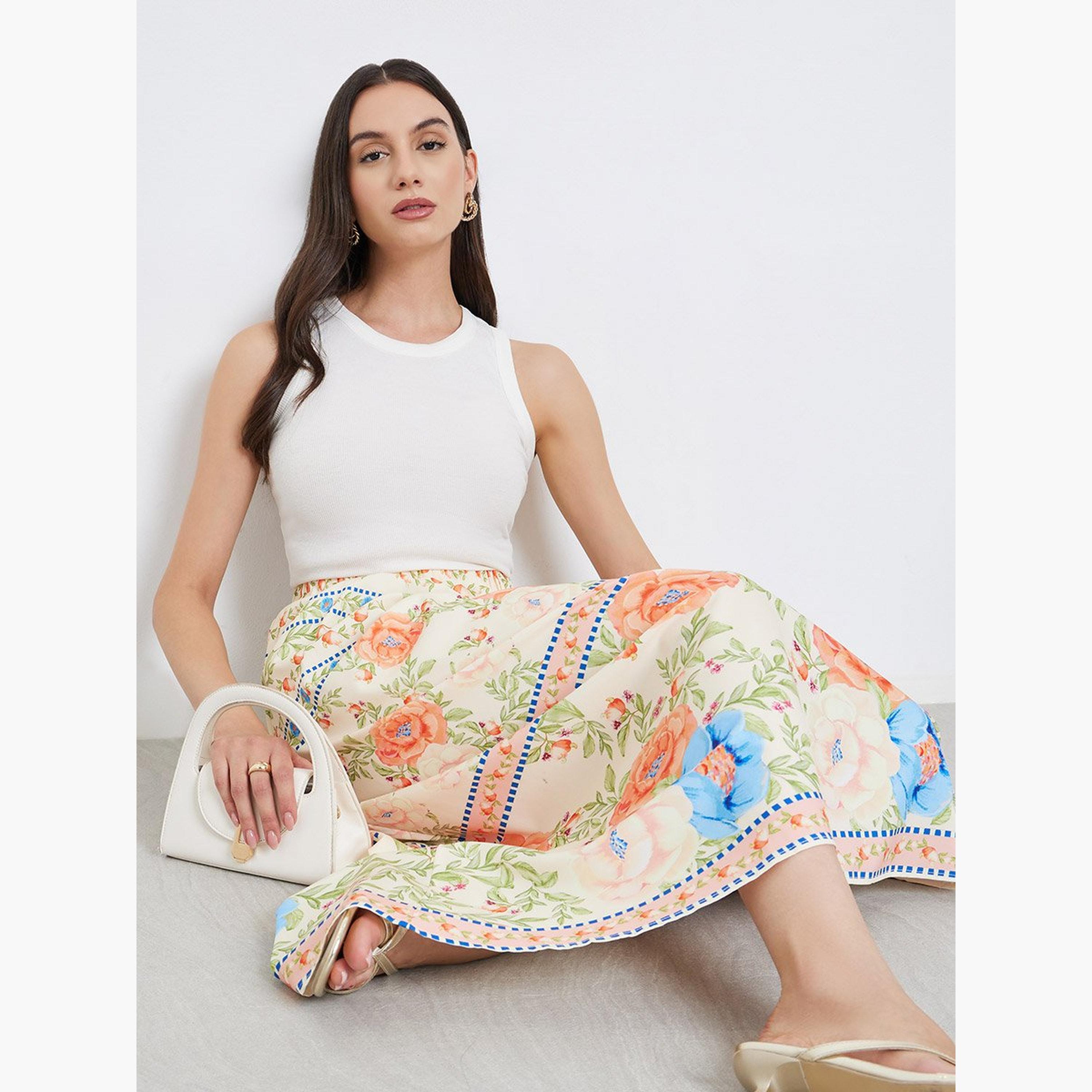 Take Two Floral Print Elastic Waist A-Line Midi Skirt-women-clothing-bottoms-skirts-image-3
