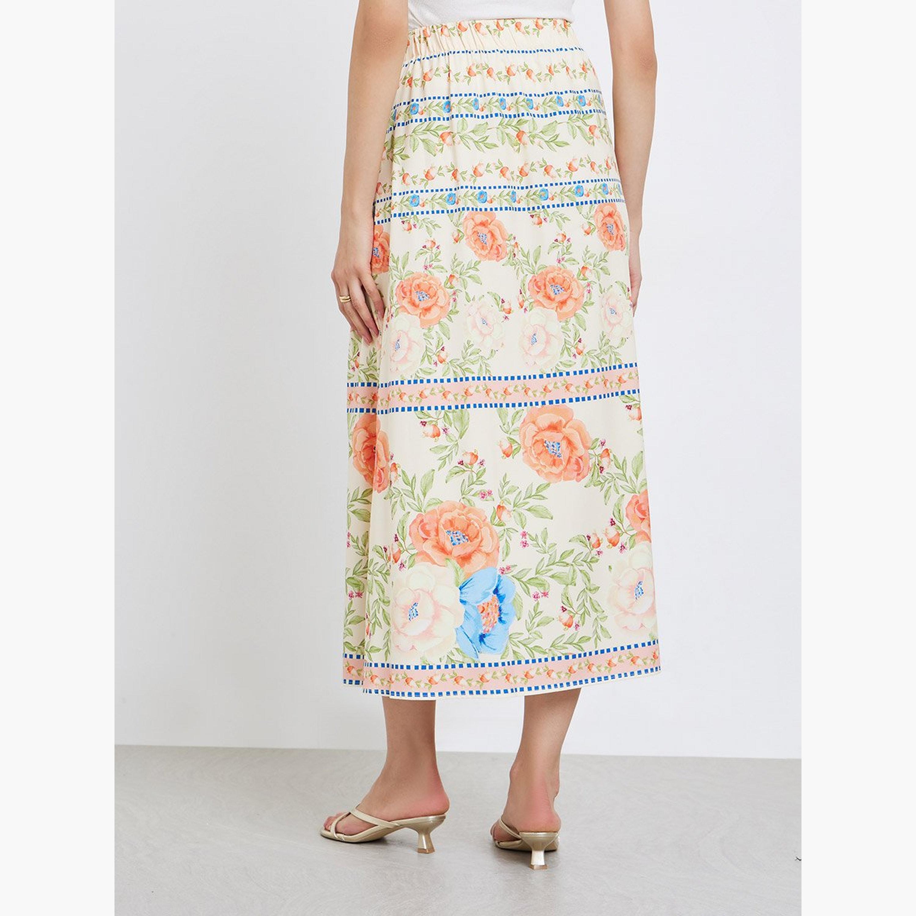 Take Two Floral Print Elastic Waist A-Line Midi Skirt-women-clothing-bottoms-skirts-image-5