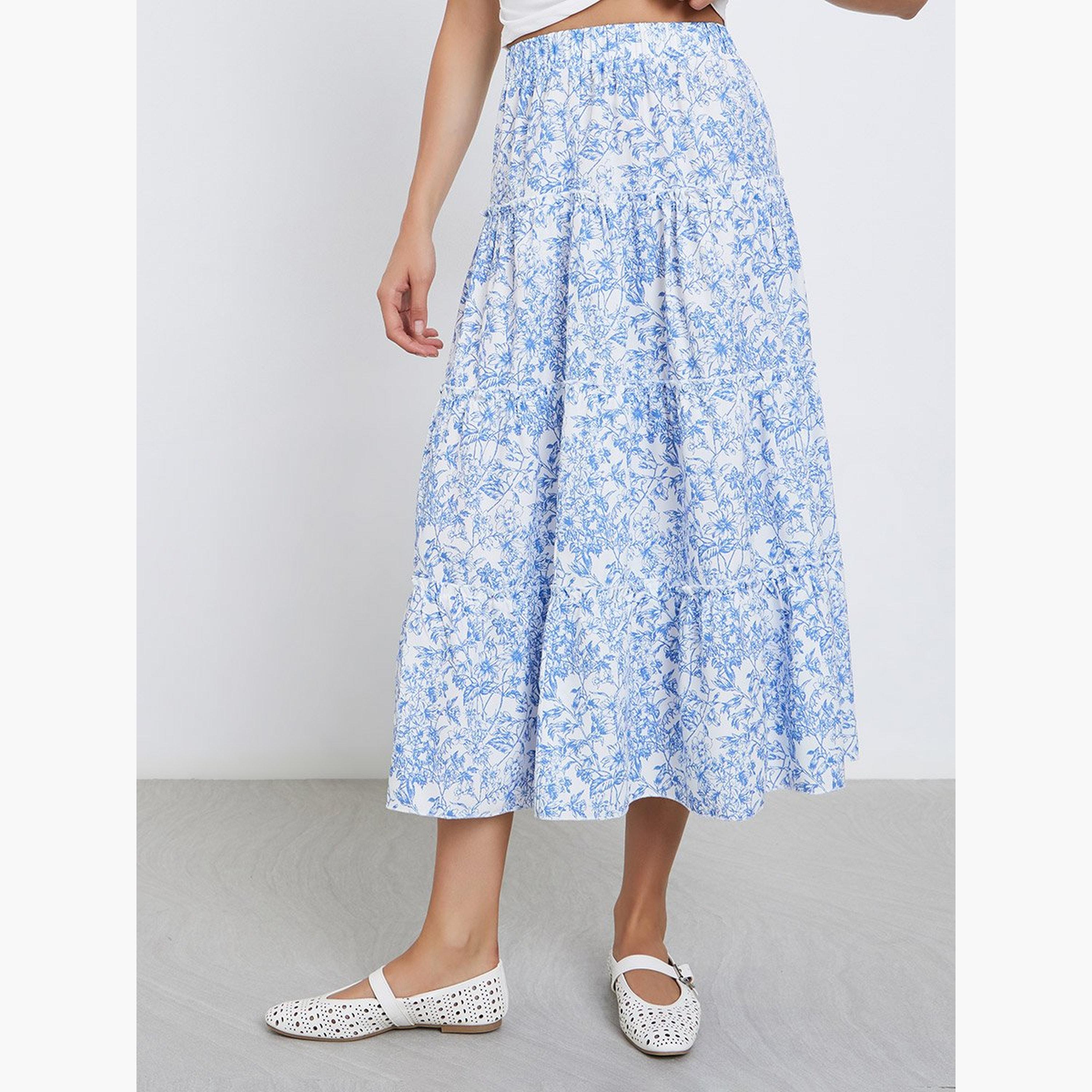 Take Two Floral Print Elastic Waist A-Line Midi Skirt-women-clothing-bottoms-skirts-image-1